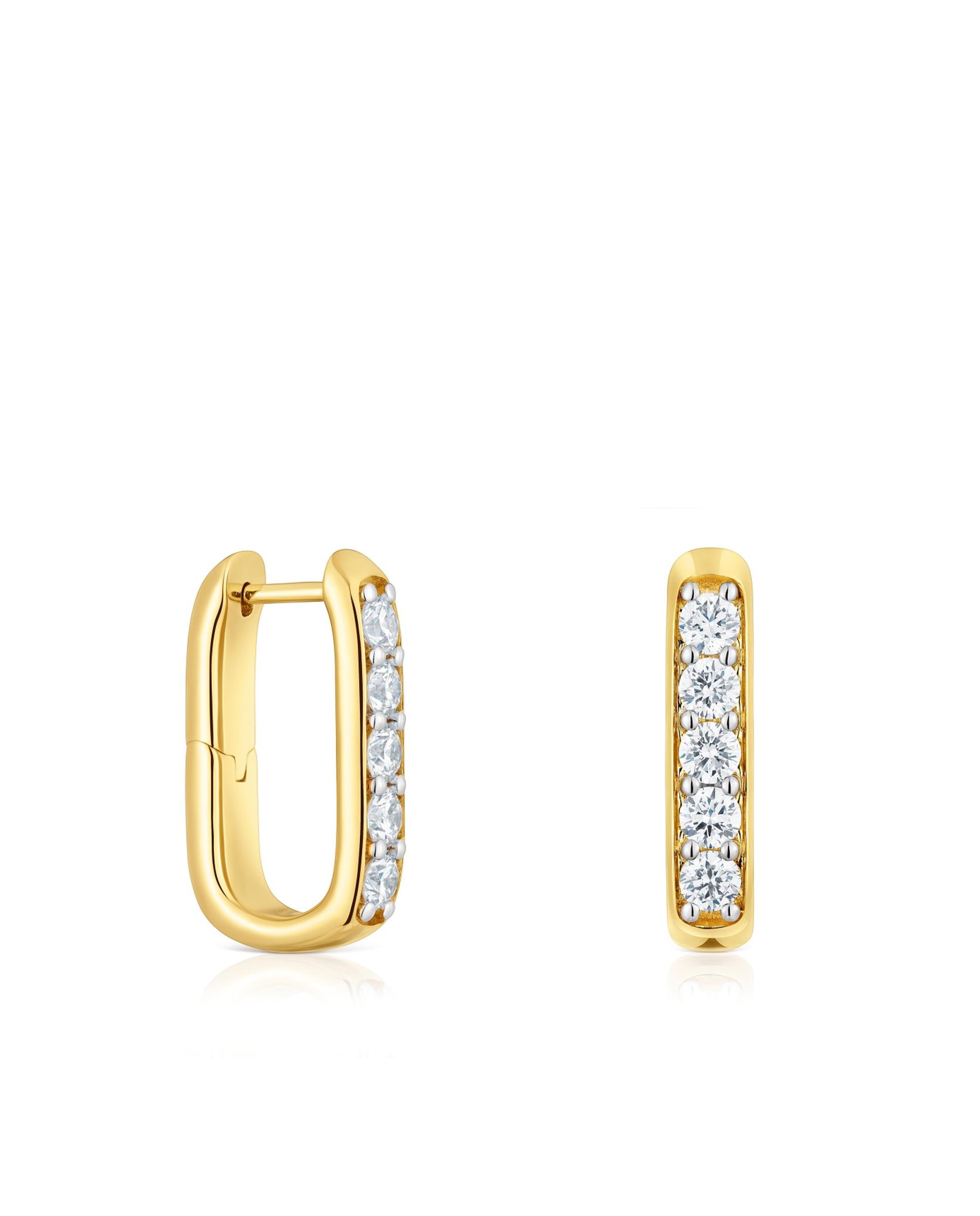 Brincos de Aro Line Banhados em 18 Kt Sobre Prata e Diamantes Criados em Laboratório 18,5 Mm Branco-1