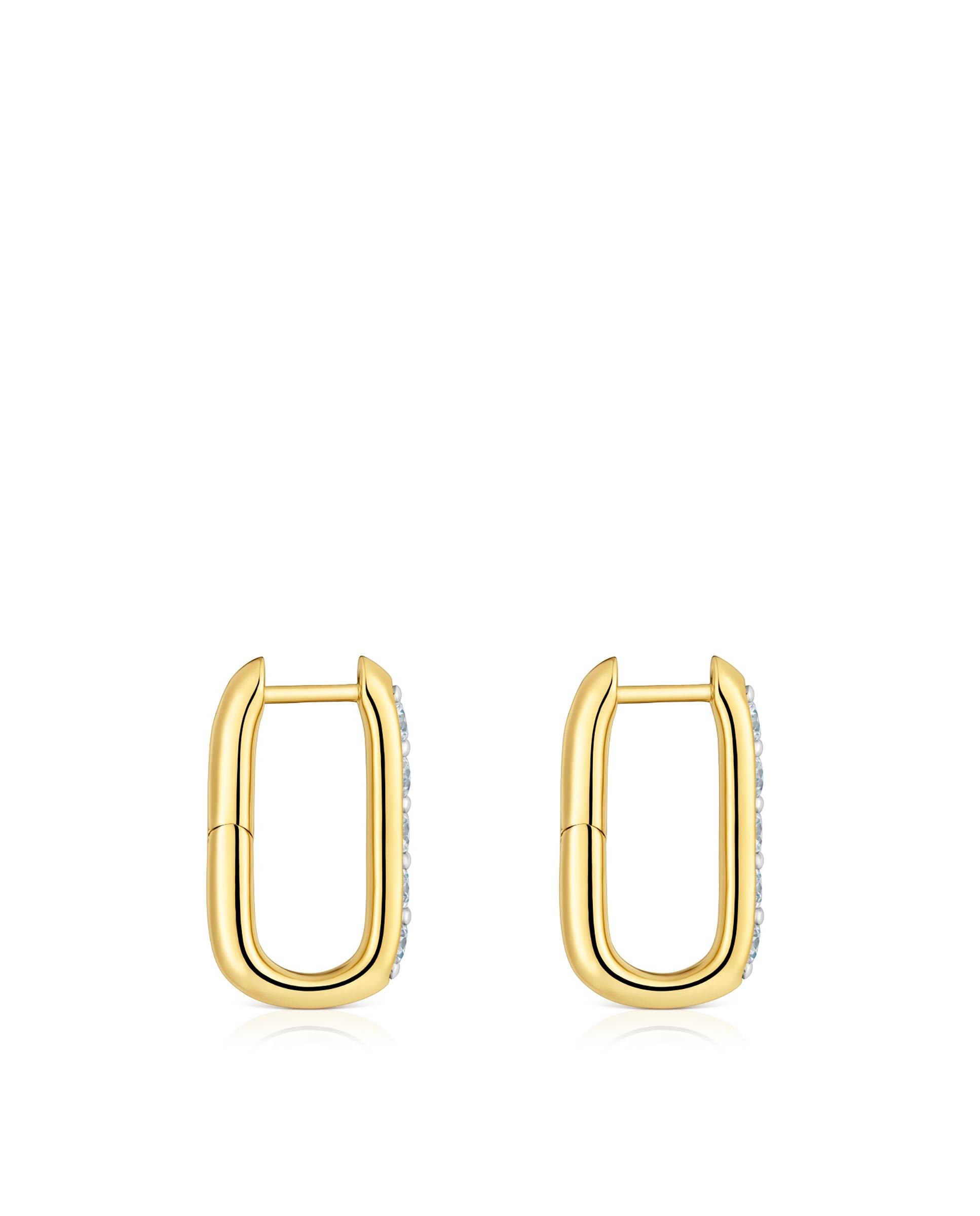 Brincos de Aro Line Banhados em 18 Kt Sobre Prata e Diamantes Criados em Laboratório 18,5 Mm Branco-2