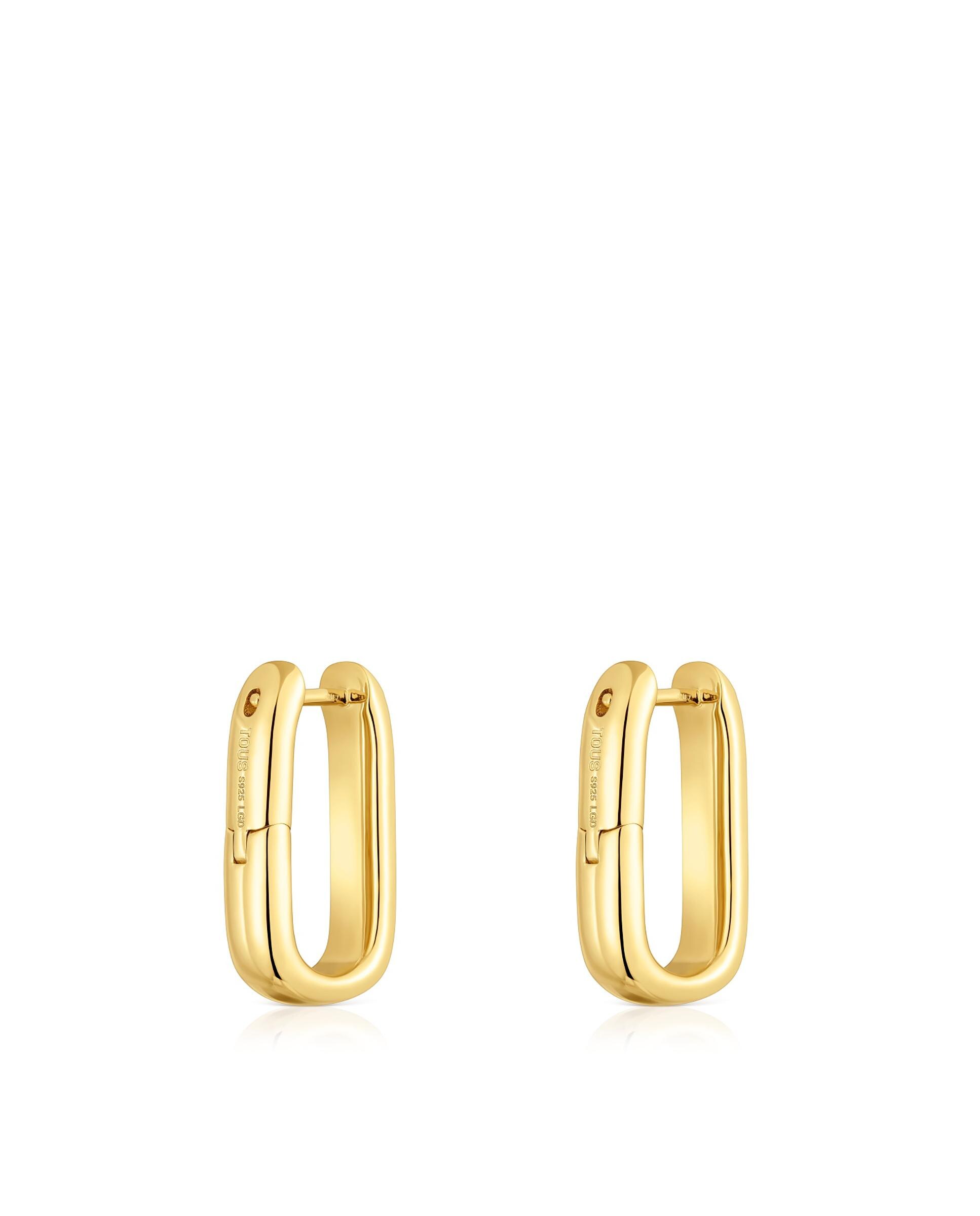 Brincos de Aro Line Banhados em 18 Kt Sobre Prata e Diamantes Criados em Laboratório 18,5 Mm Branco-3
