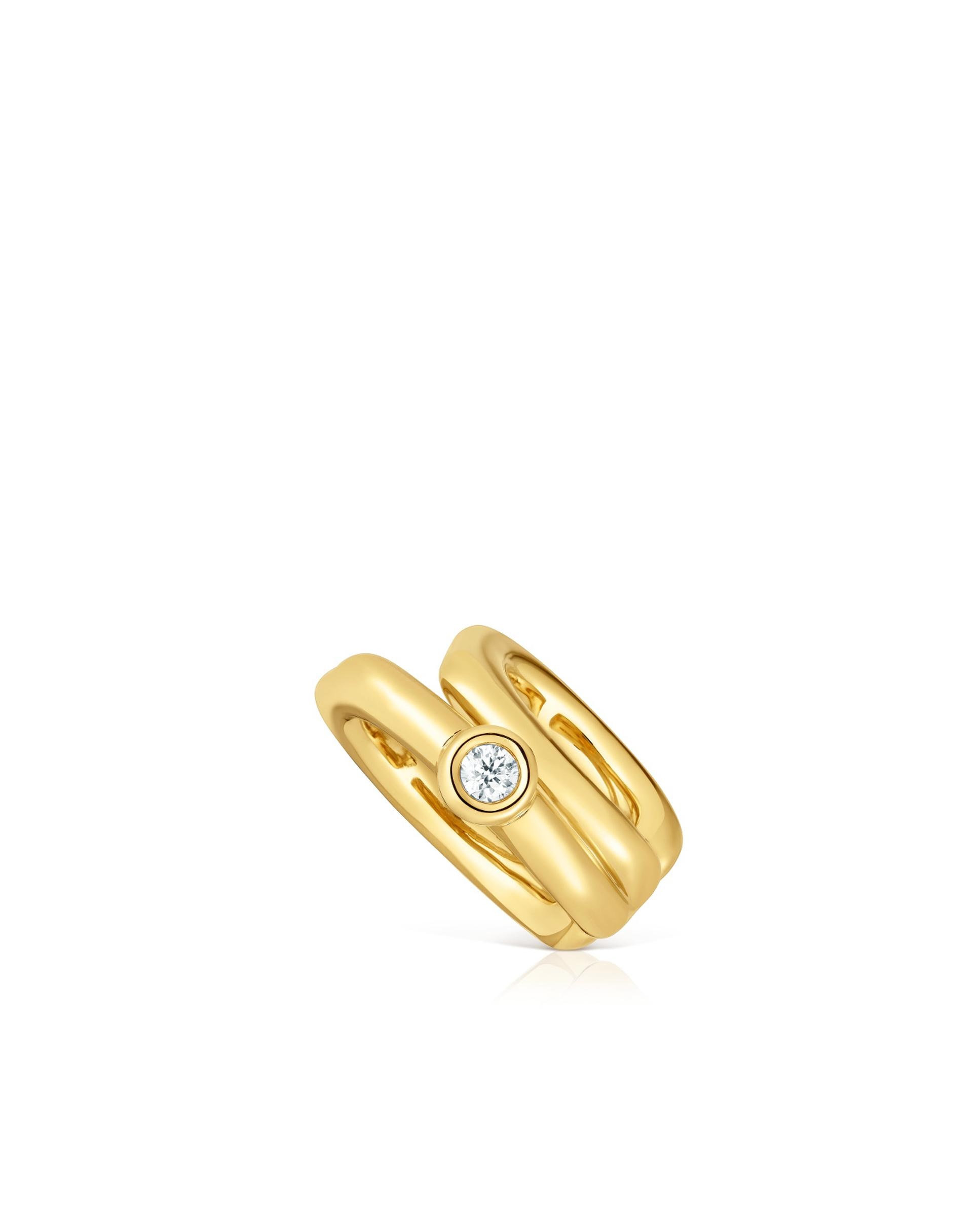 Piercing Solto Line de Argola Dupla Banhado em 18 Kt Sobre Prata e Diamante Criado em Laboratório Branco-1