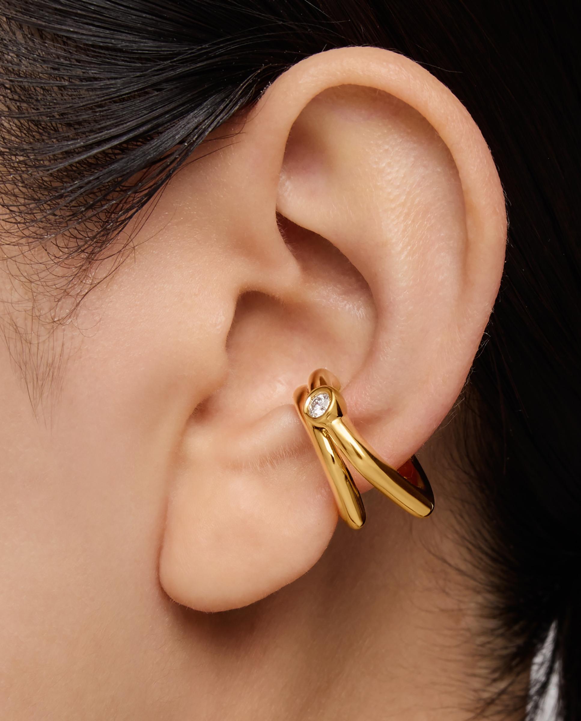 Piercing Solto Line de Argola Dupla Banhado em 18 Kt Sobre Prata e Diamante Criado em Laboratório Branco-5