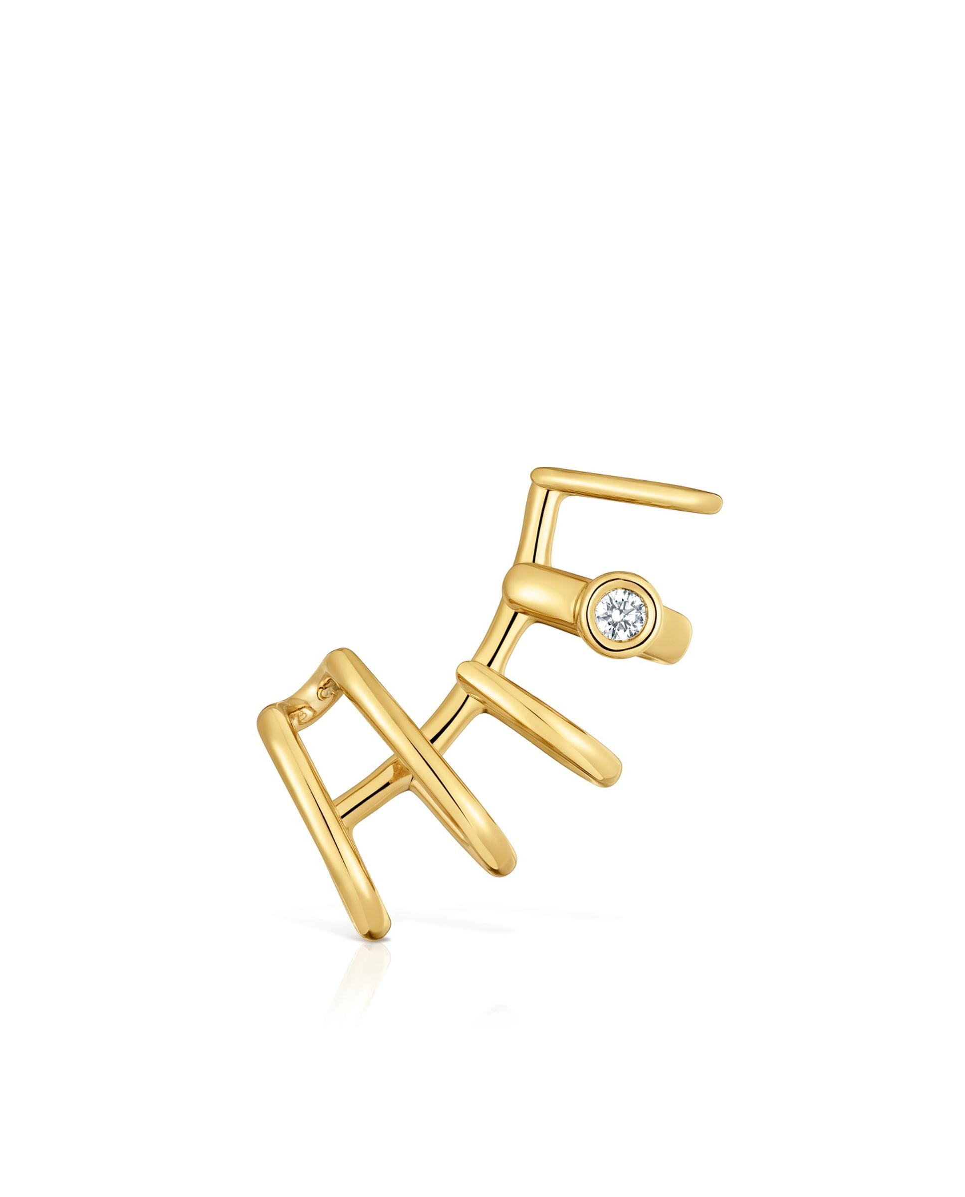 Piercing Line 5 Aro Banhado em 18 Kt Sobre Prata e Diamante Criado em Laboratório Branco-1