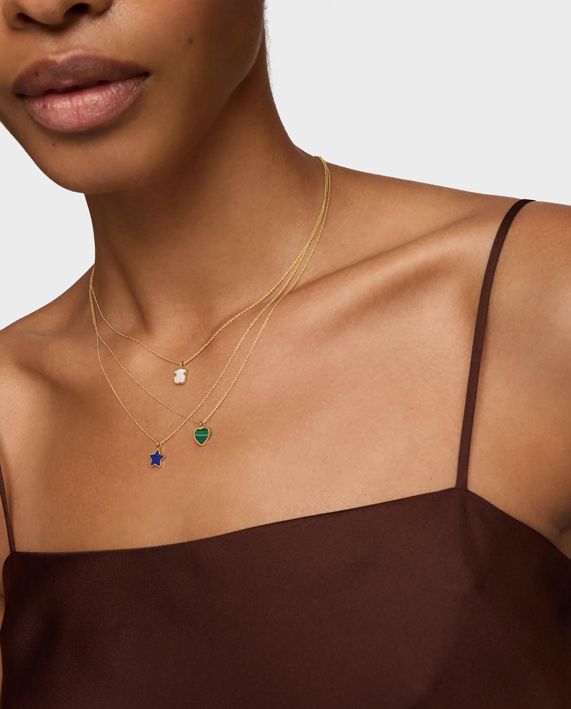 Corrente com Pendente Xxs Curta de Ouro 14 Kt e Malaquita Verde-4