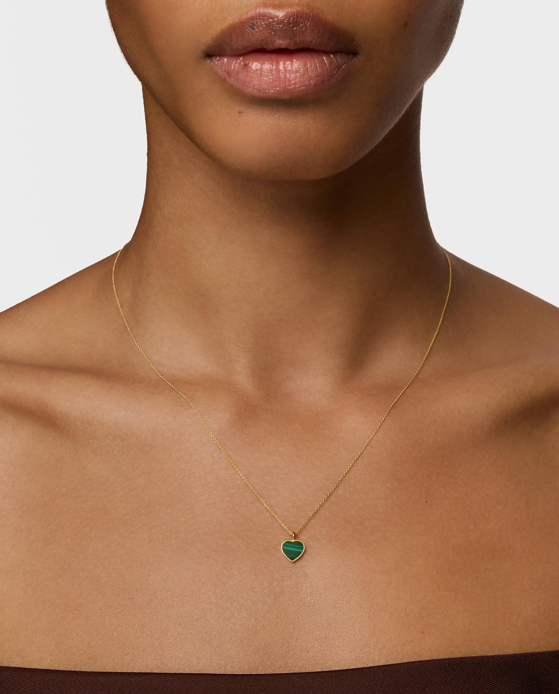 Corrente com Pendente Xxs Curta de Ouro 14 Kt e Malaquita Verde-5