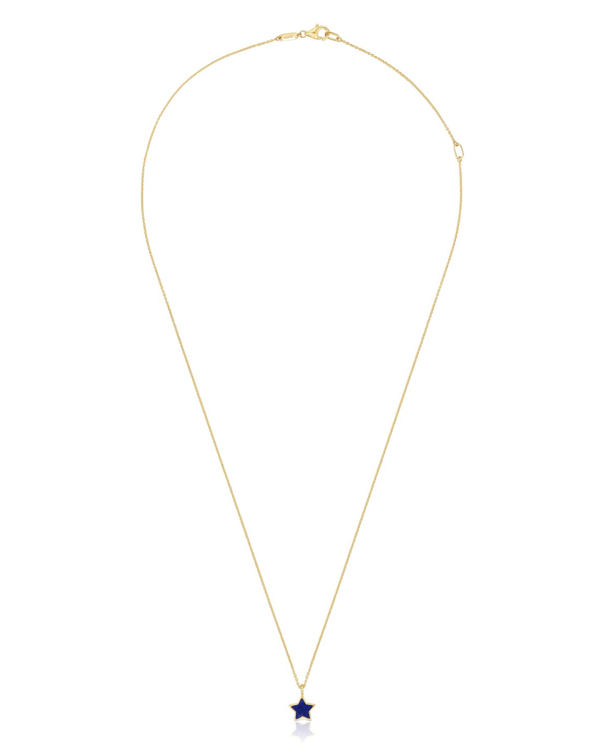 Corrente com Pendente Xxs Curta de Ouro 14 Kt e Lápis-lazúli Azul-1