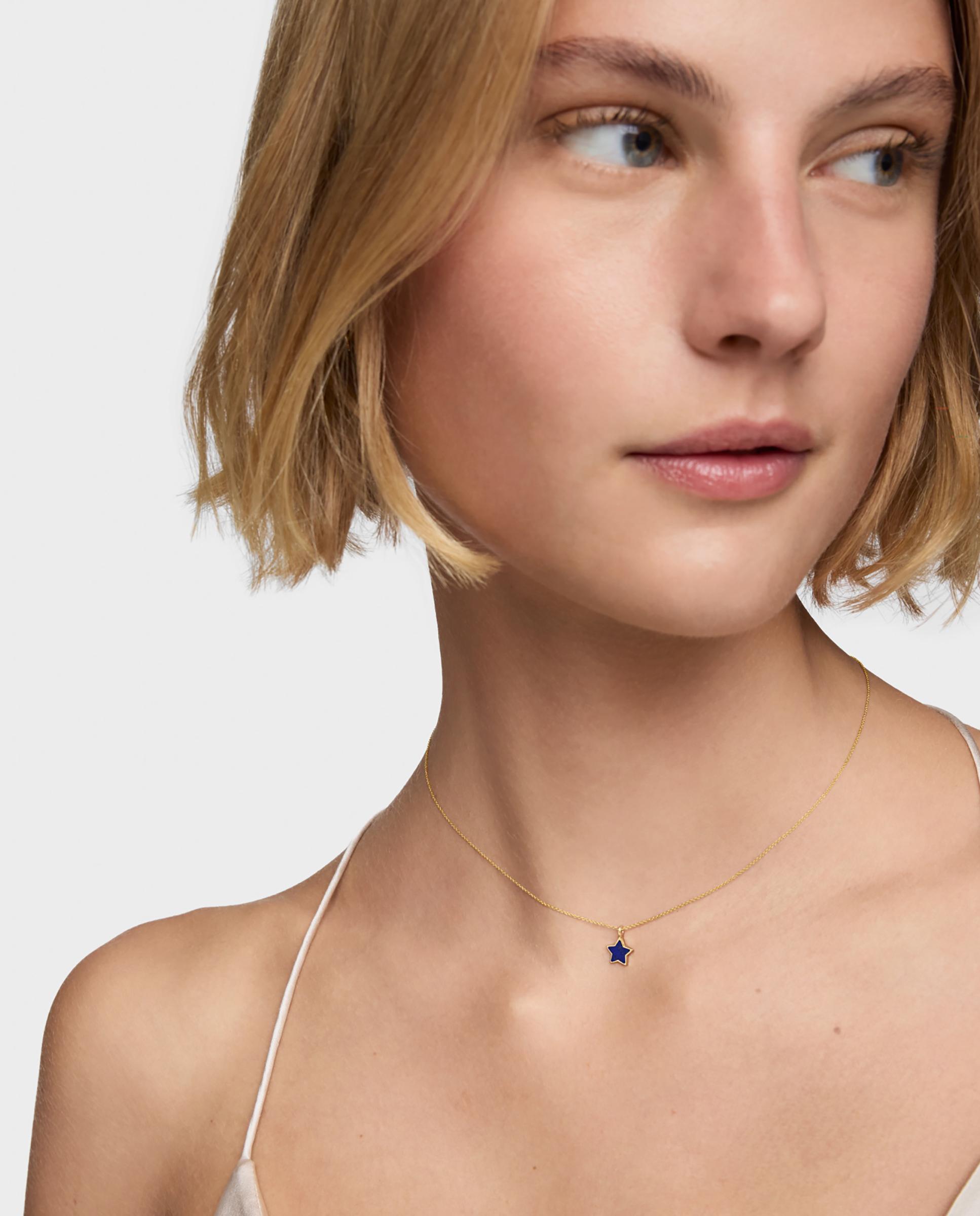 Corrente com Pendente Xxs Curta de Ouro 14 Kt e Lápis-lazúli Azul-3