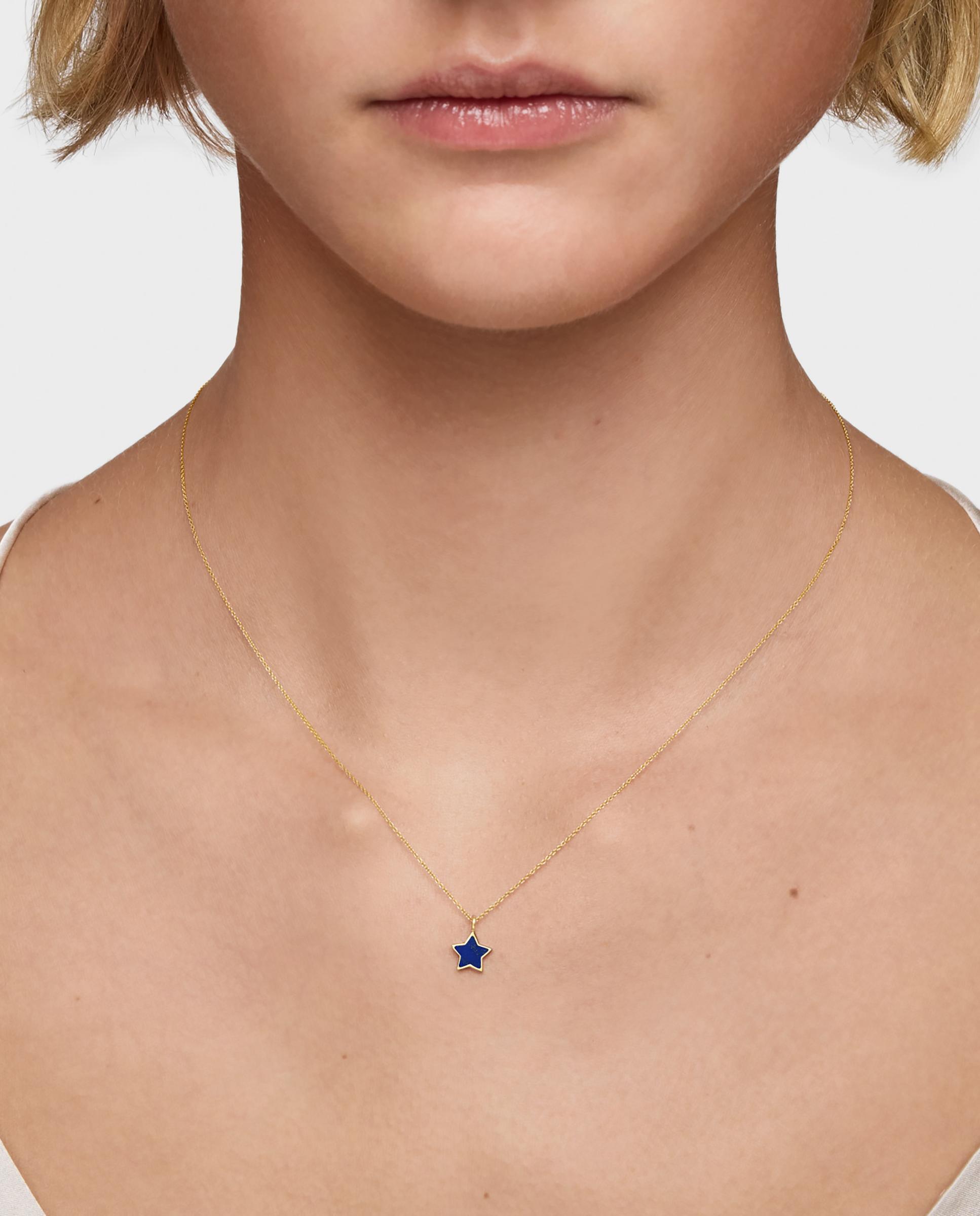 Corrente com Pendente Xxs Curta de Ouro 14 Kt e Lápis-lazúli Azul-5