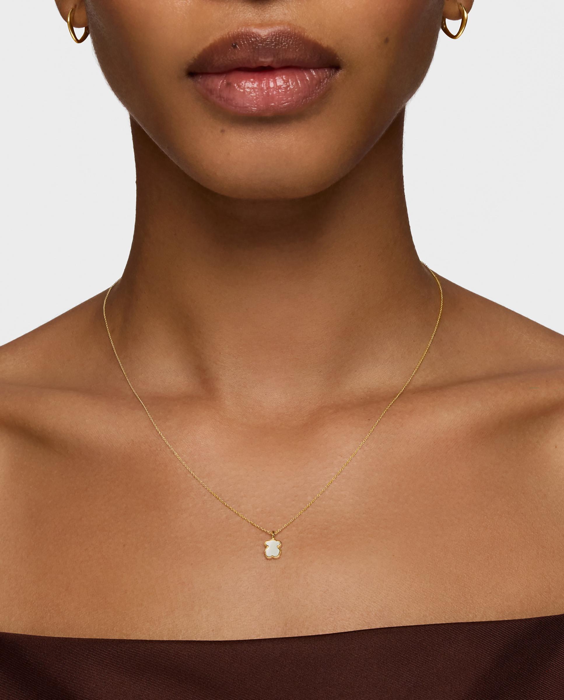 Corrente com Pendente Xxs Curta de Ouro 14 Kt e Madrepérola Branco-5