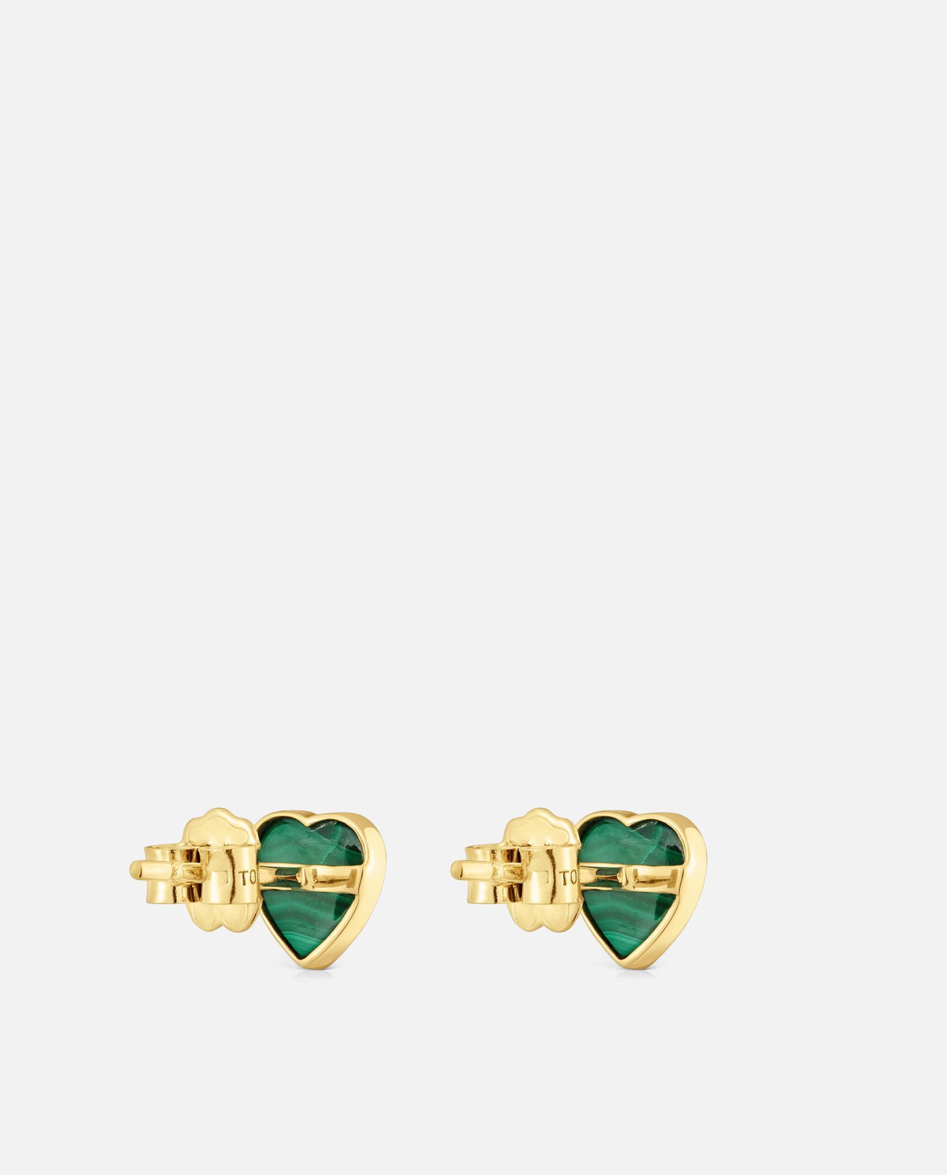 Brincos Coração de Ouro 14 Kt e Malaquita Verde-3