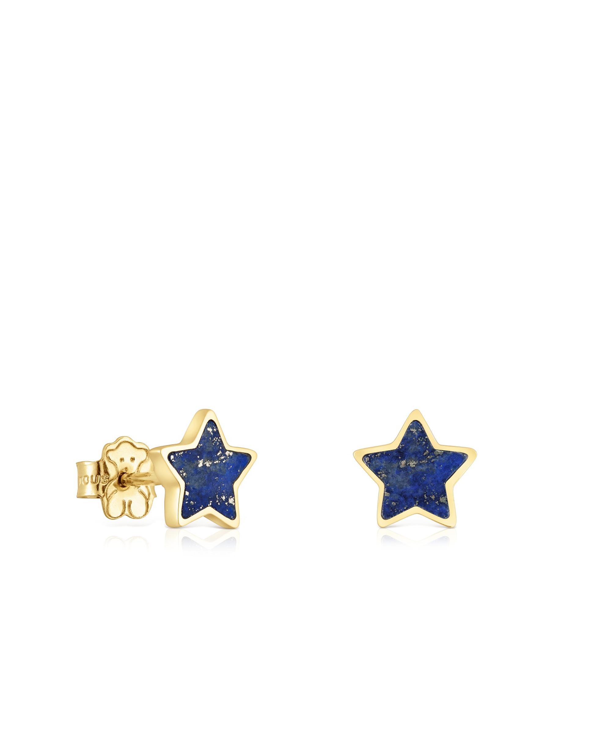 Brincos Estrela de Ouro 14 Kt e Lápis-lazúli Azul-1