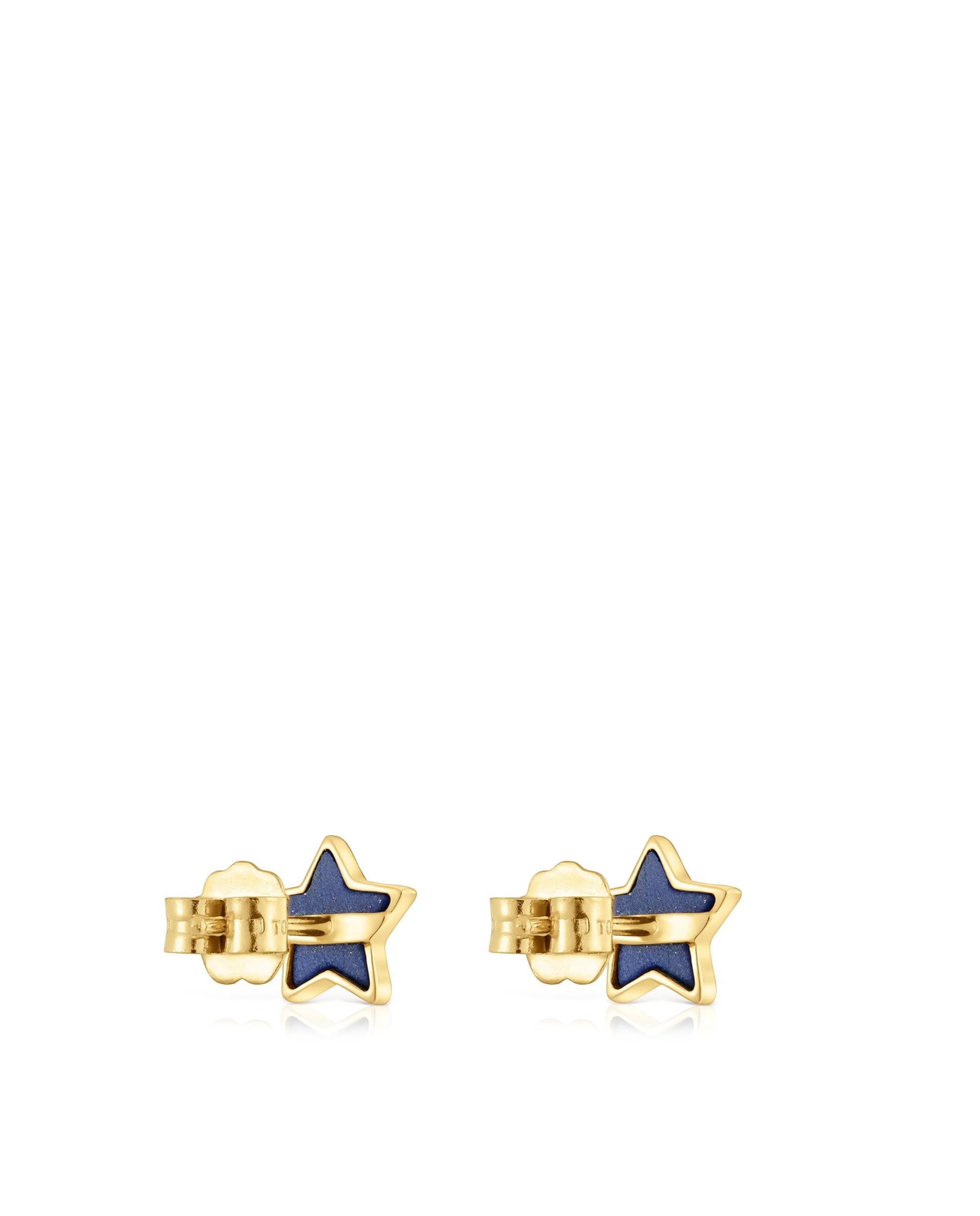 Brincos Estrela de Ouro 14 Kt e Lápis-lazúli Azul-3