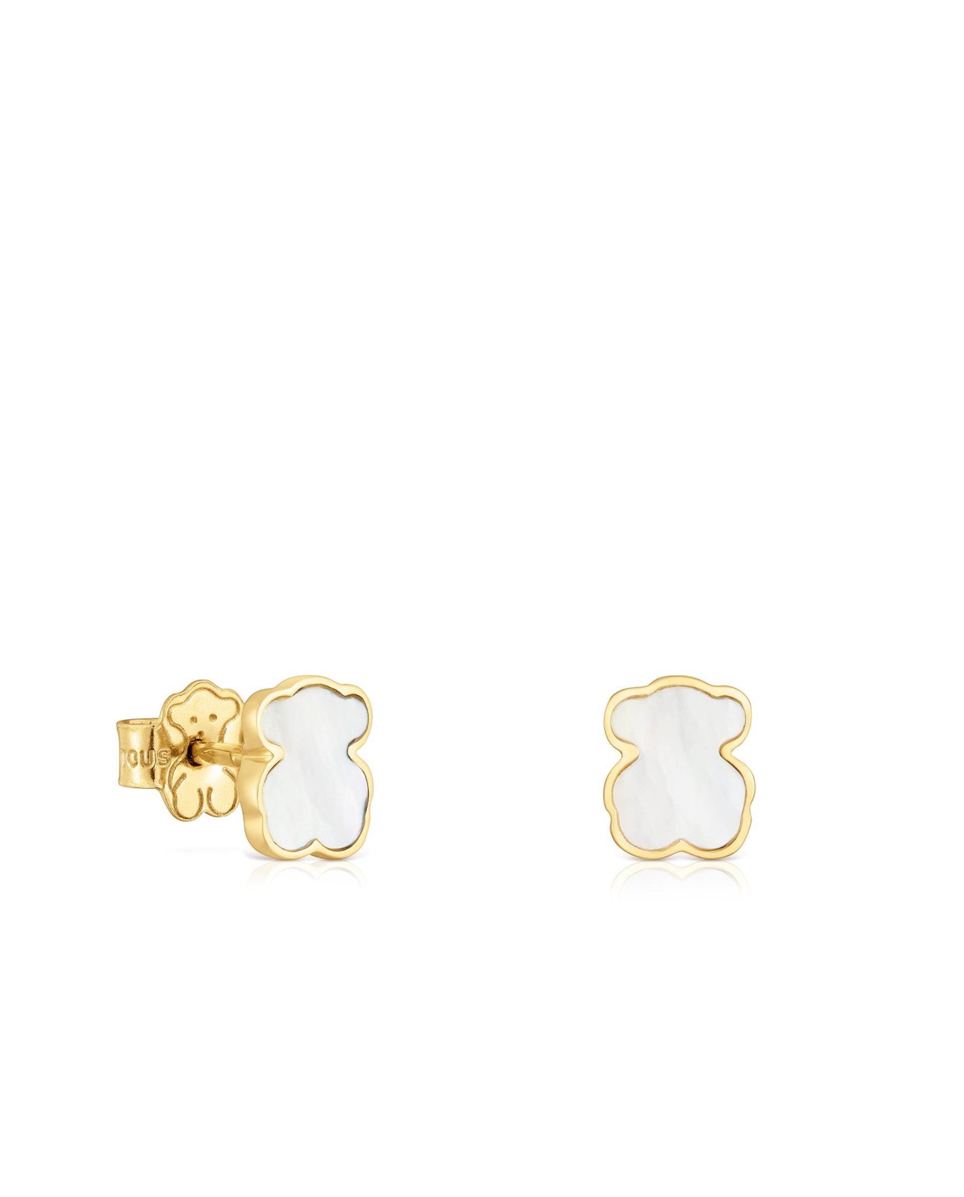 Brincos Urso de Ouro 14 Kt e Madrepérola Branco-1