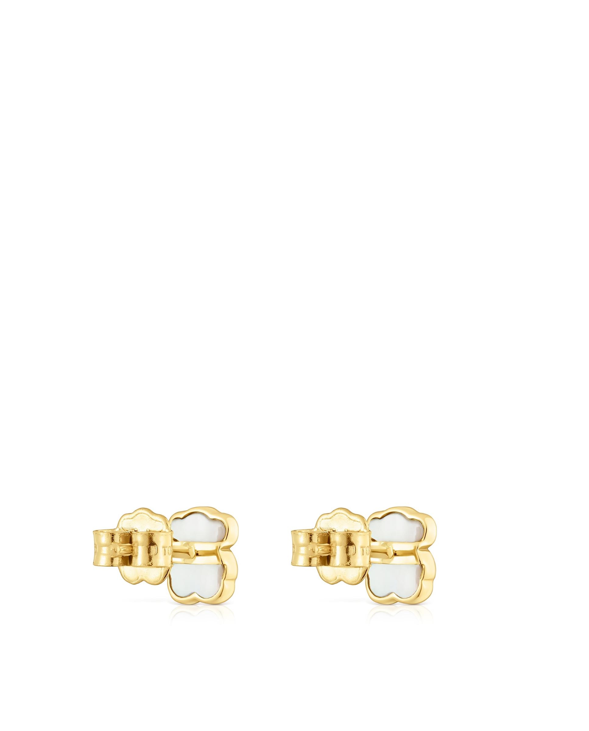 Brincos Urso de Ouro 14 Kt e Madrepérola Branco-3