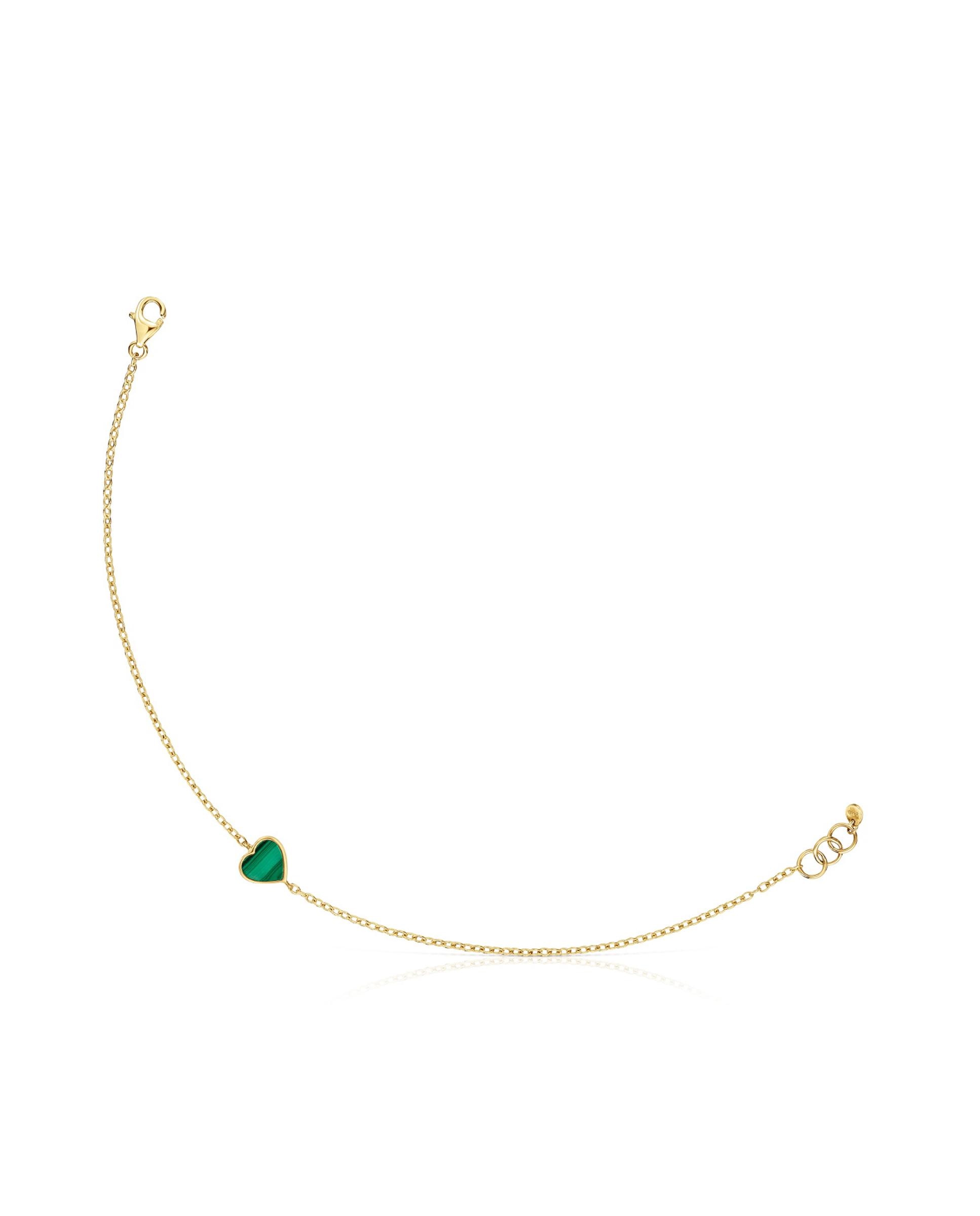 Pulseira de Corrente Xxs de Ouro 14 Kt e Malaquita Verde-1