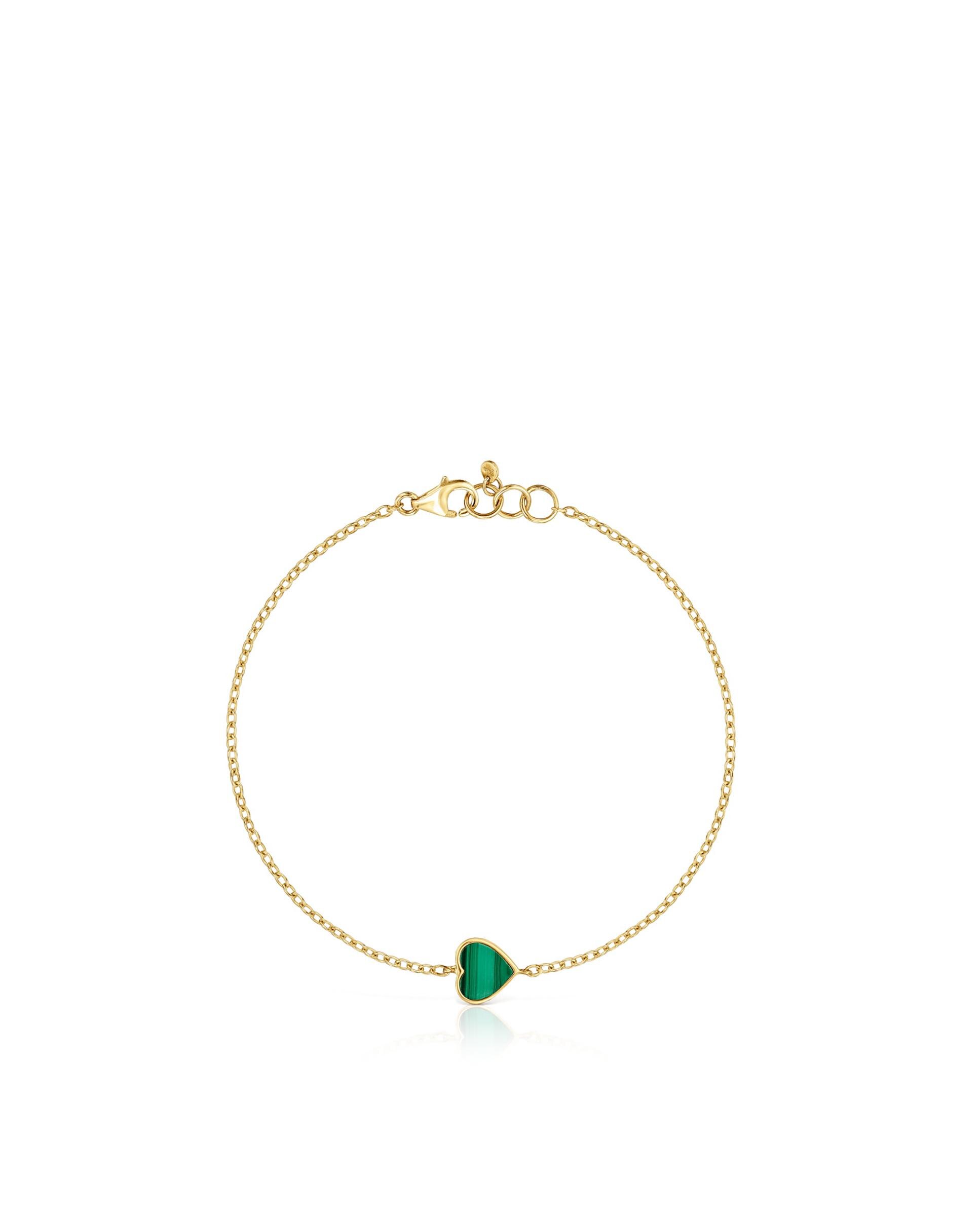 Pulseira de Corrente Xxs de Ouro 14 Kt e Malaquita Verde-2