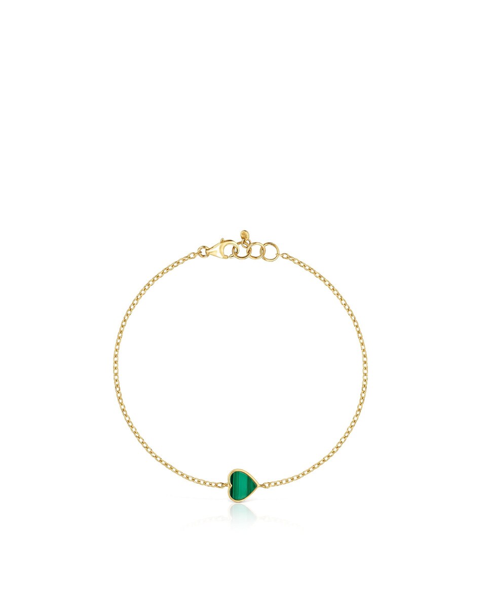 Pulseira Xxs de Corrente em Ouro 14 Kt e Malaquita Verde-2