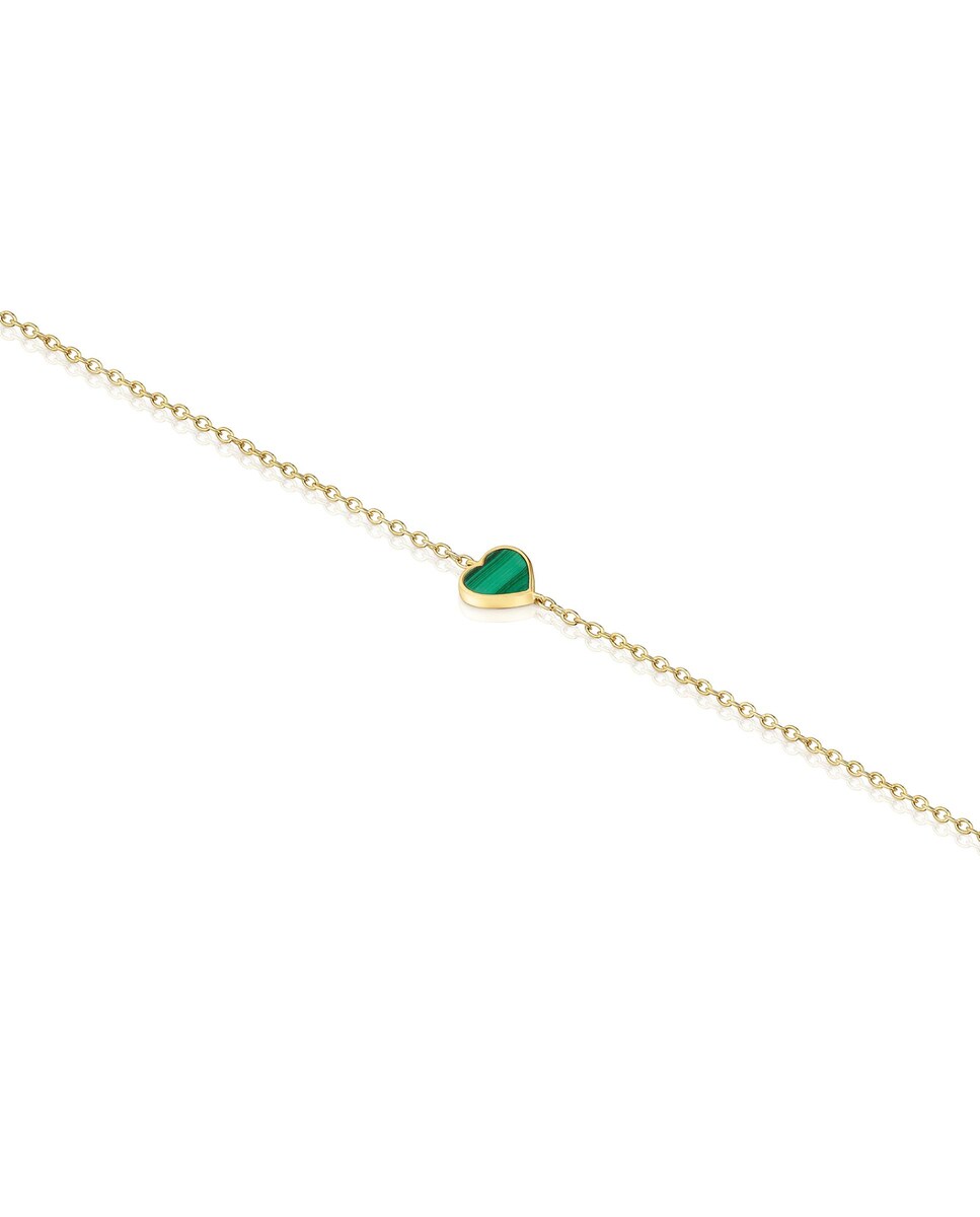 Pulseira Xxs de Corrente em Ouro 14 Kt e Malaquita Verde-3