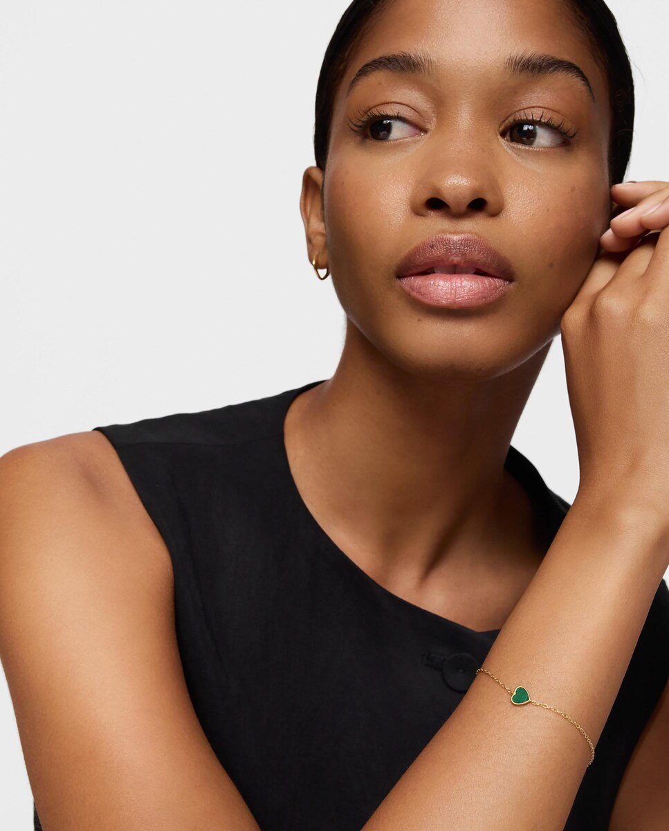 Pulseira Xxs de Corrente em Ouro 14 Kt e Malaquita Verde-4