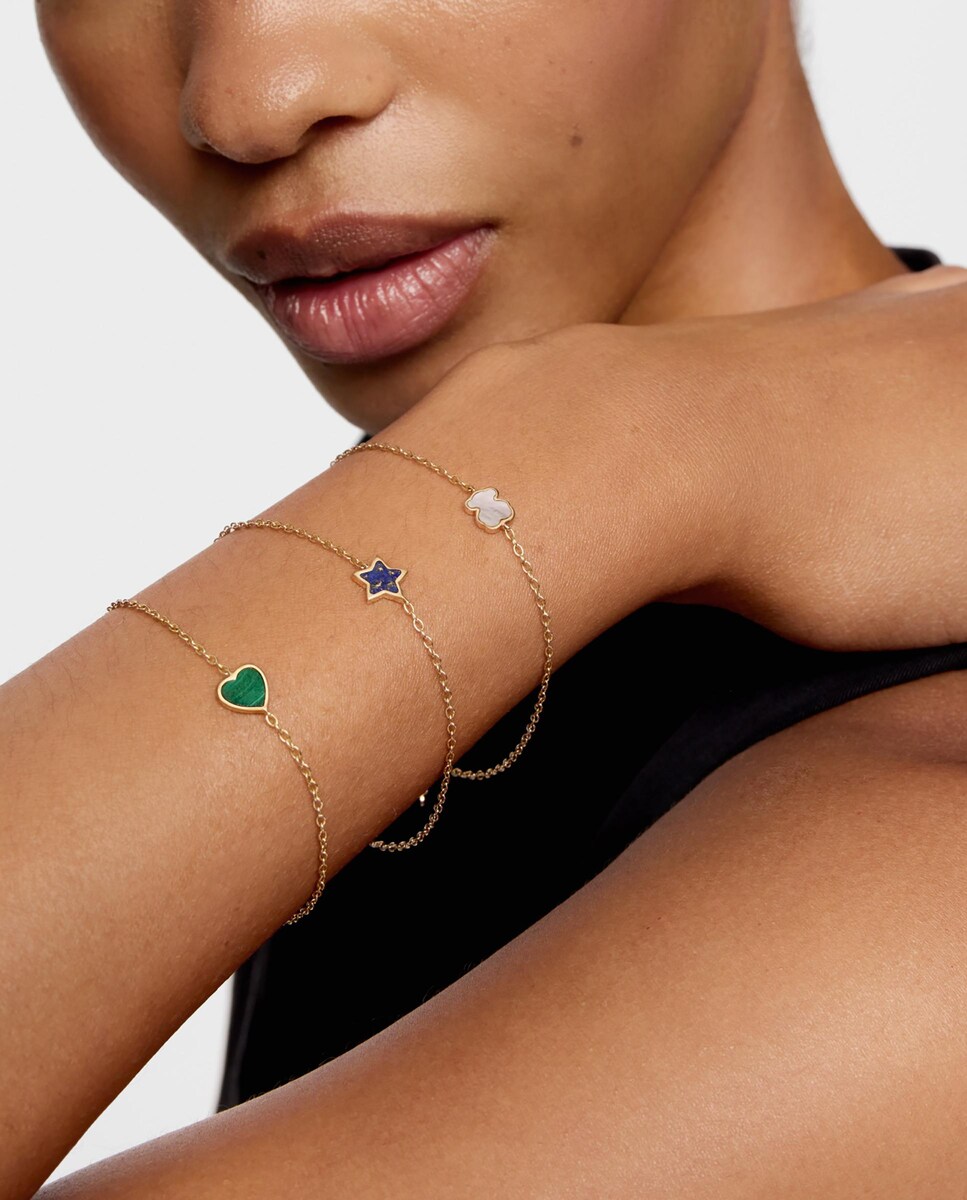 Pulseira Xxs de Corrente em Ouro 14 Kt e Malaquita Verde-5