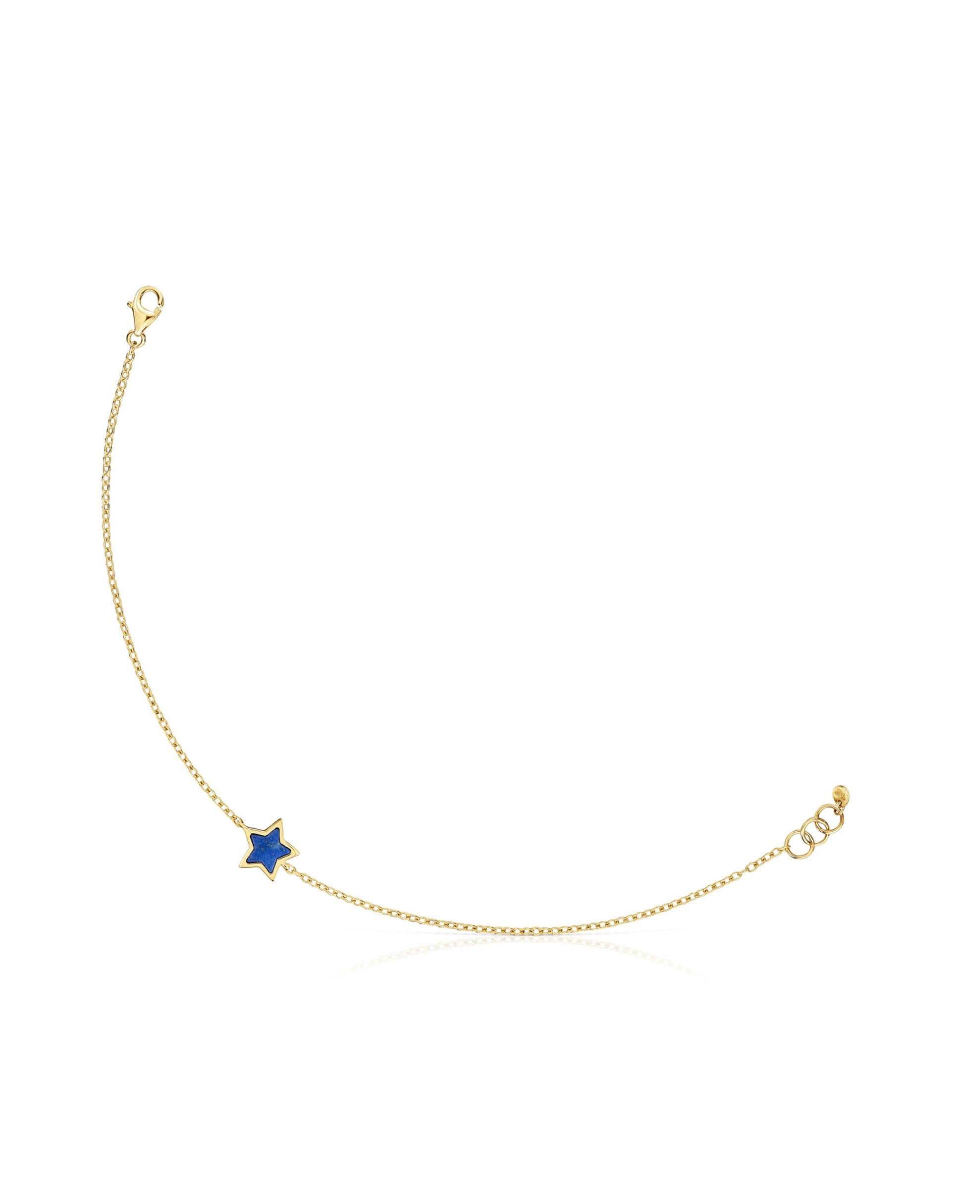 Pulseira de Corrente Xxs de Ouro 14 Kt e Lápis-lazúli Azul-1
