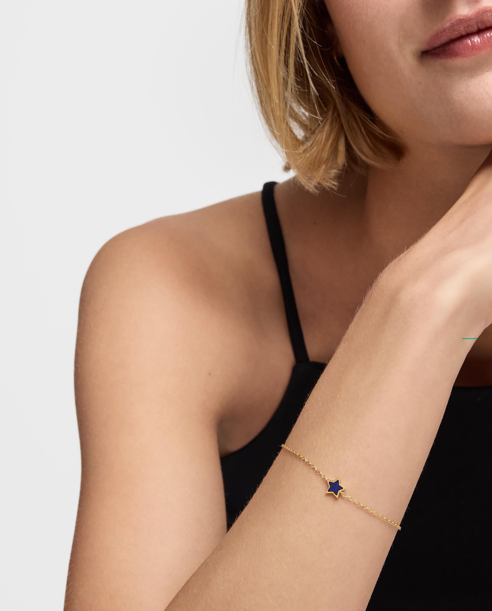 Pulseira de Corrente Xxs de Ouro 14 Kt e Lápis-lazúli Azul-4