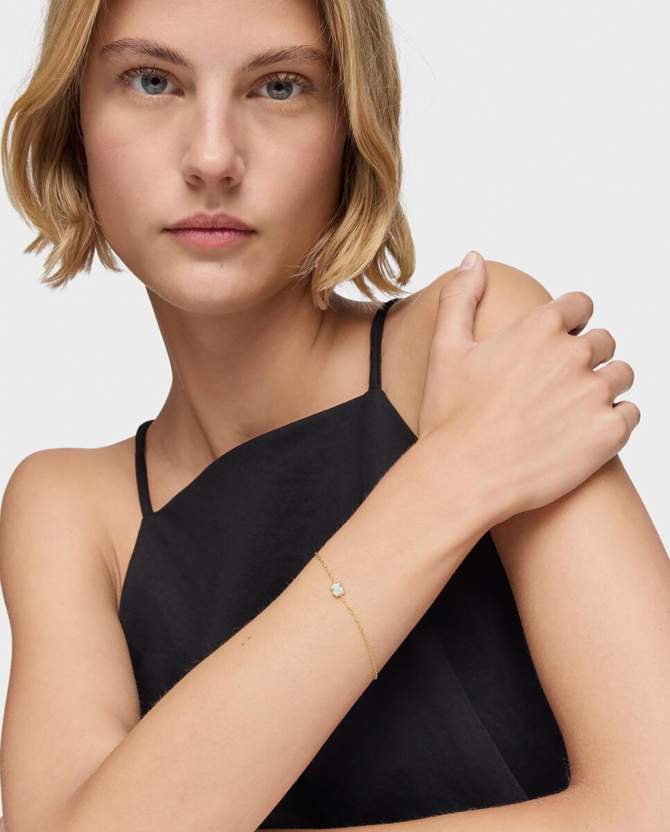 Pulseira Xxs de Corrente de Ouro 14 Kt e Madrepérola Branco-4