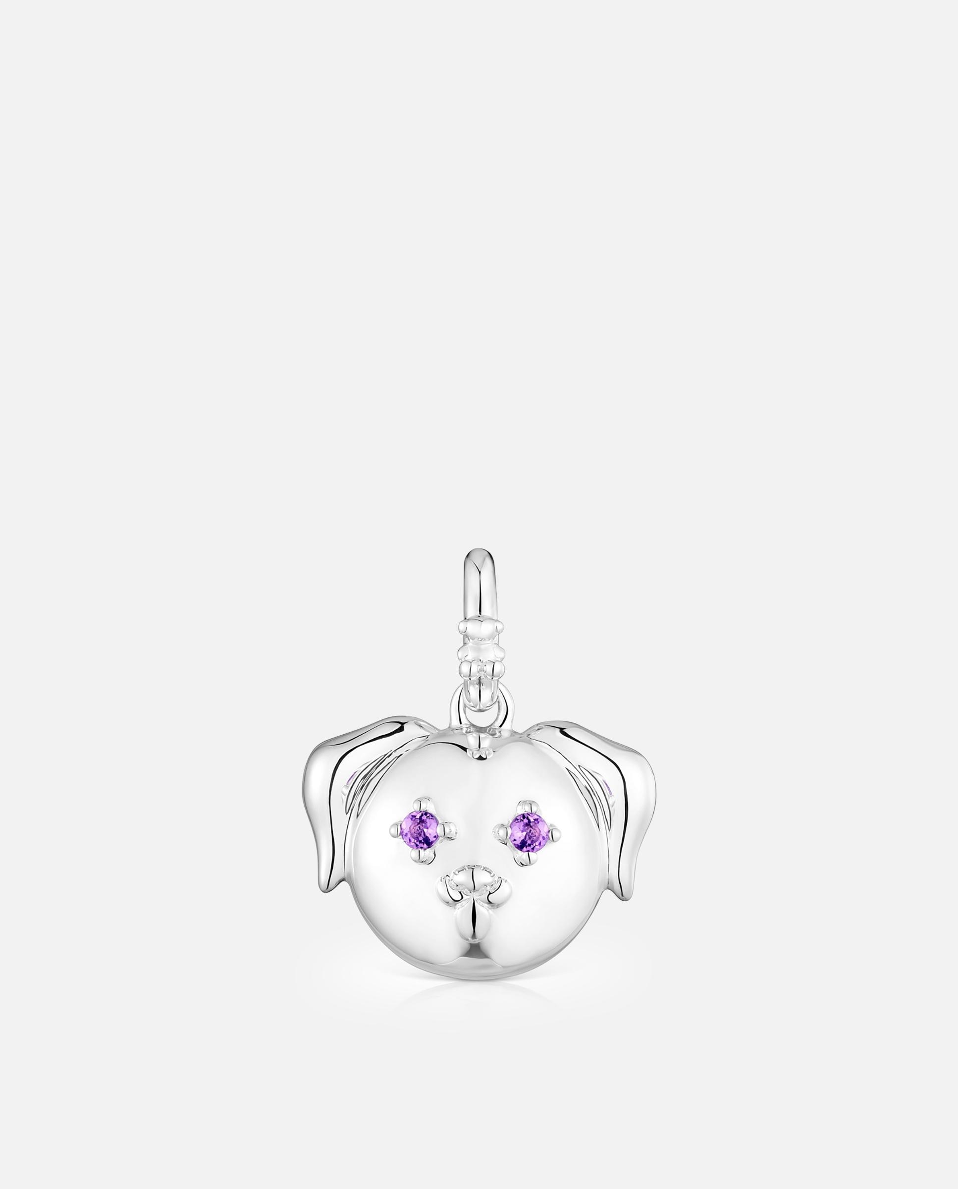 Pendente Medallions Cão de Prata e Ametista Roxo-1