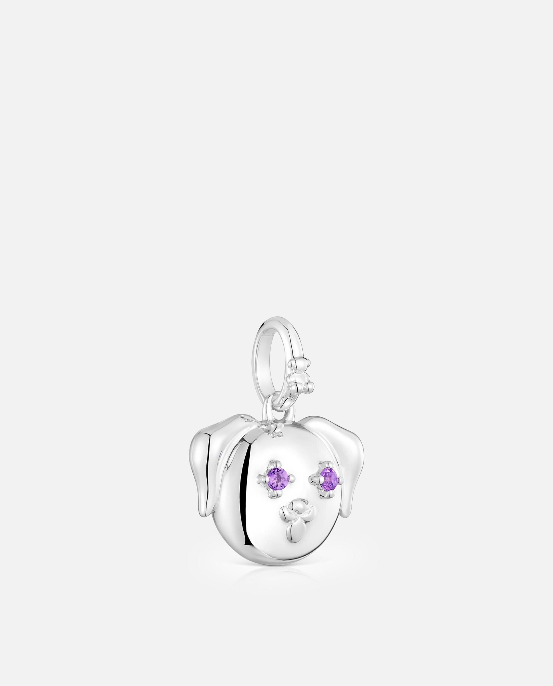 Pendente Medallions Cão de Prata e Ametista Roxo-2