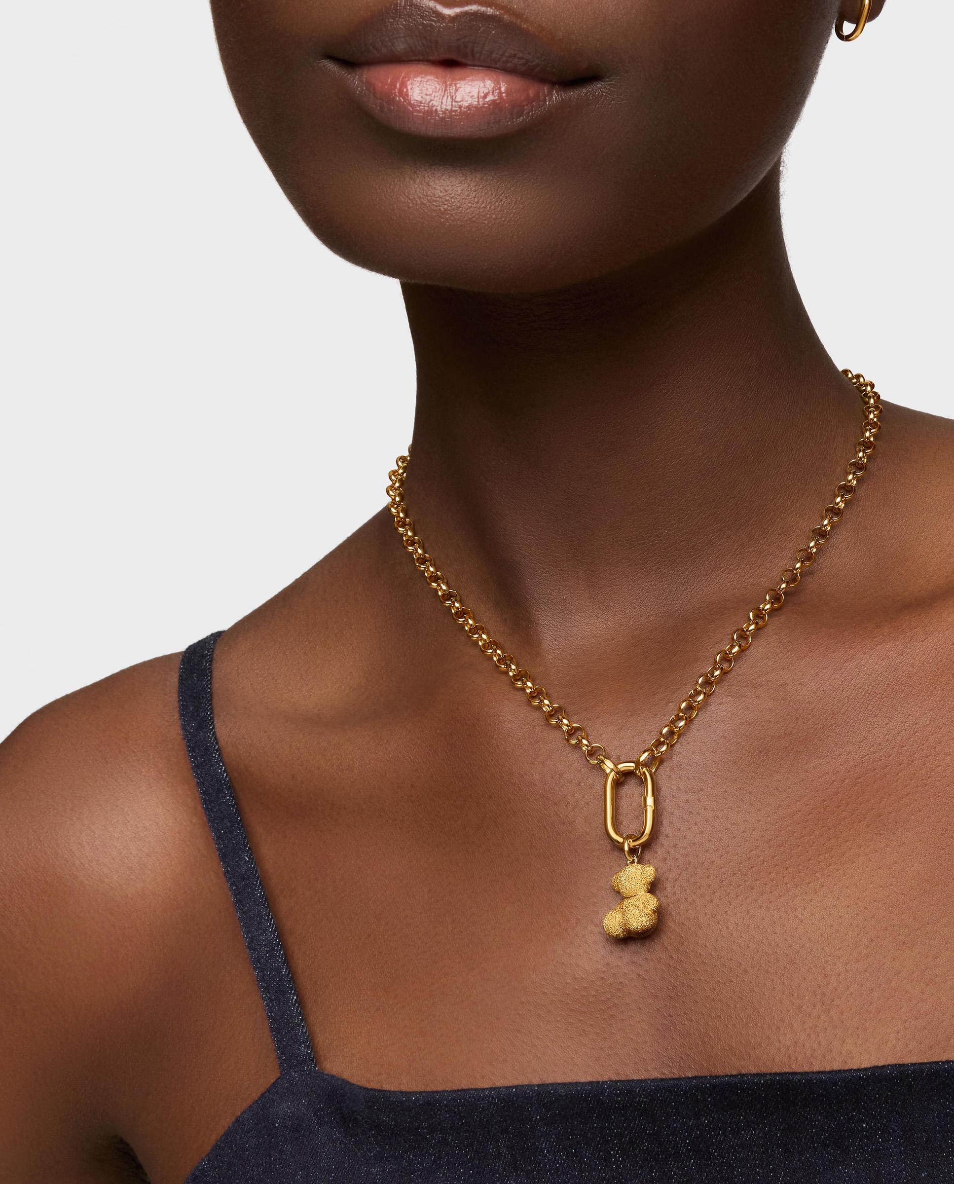 Pendente com Banho de Ouro 18 Kt Sobre Prata Diamantada Bold Bear Urso Médio Dourado-6