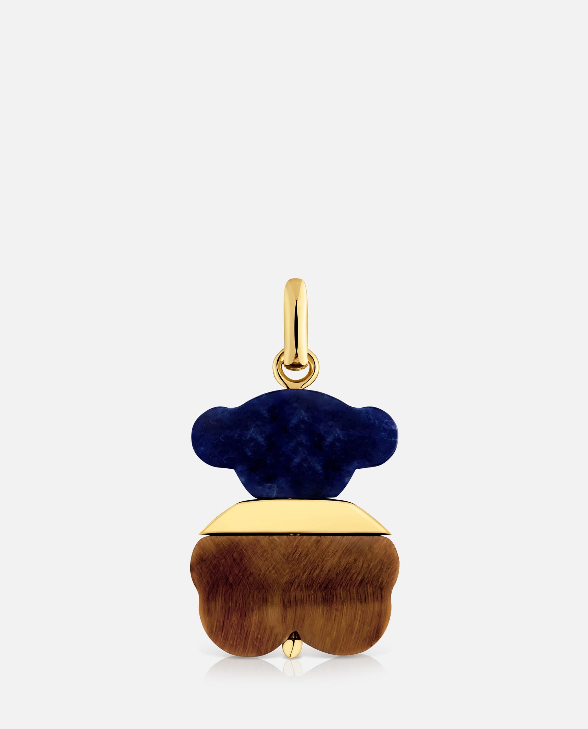 Pendente Sweet Dolls com Banho de Ouro 18 Kt Sobre Prata, Sodalita e Olho de Tigre Azul-1