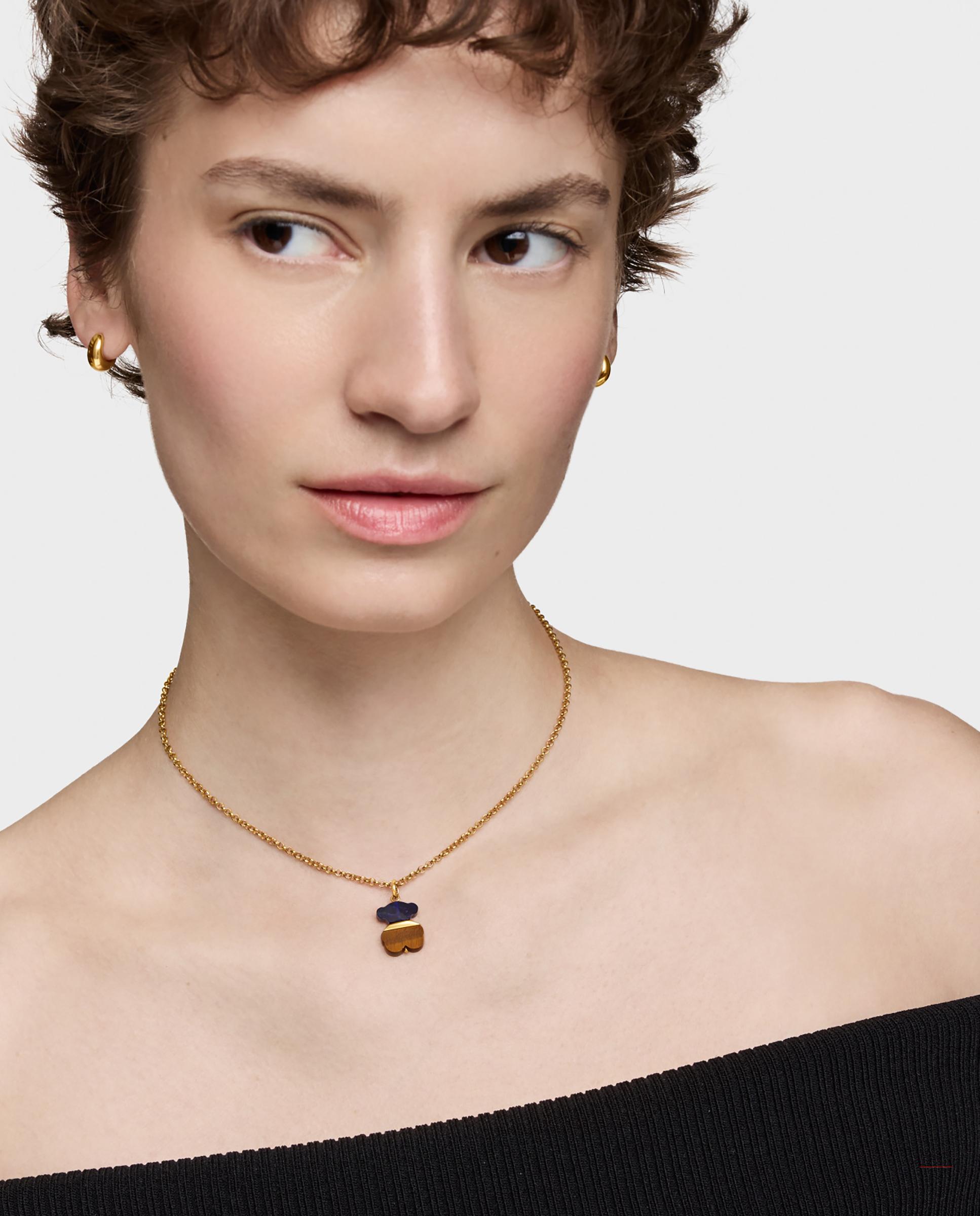Pendente Sweet Dolls com Banho de Ouro 18 Kt Sobre Prata, Sodalita e Olho de Tigre Azul-4