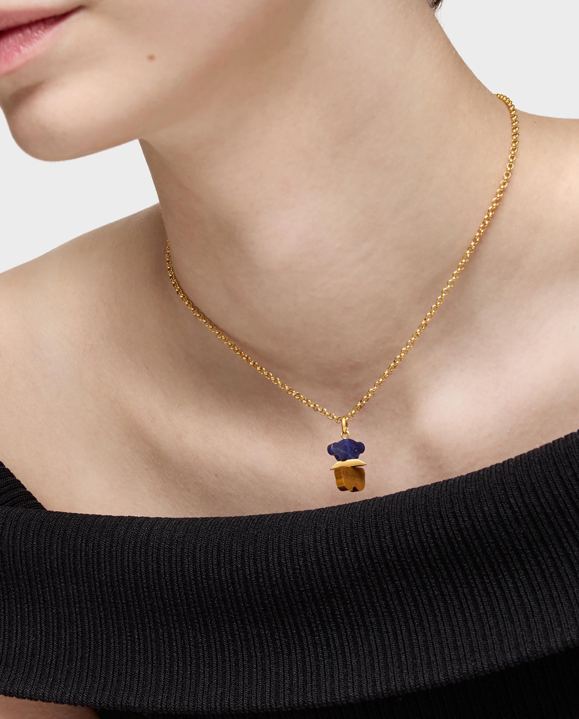 Pendente Sweet Dolls com Banho de Ouro 18 Kt Sobre Prata, Sodalita e Olho de Tigre Azul-5