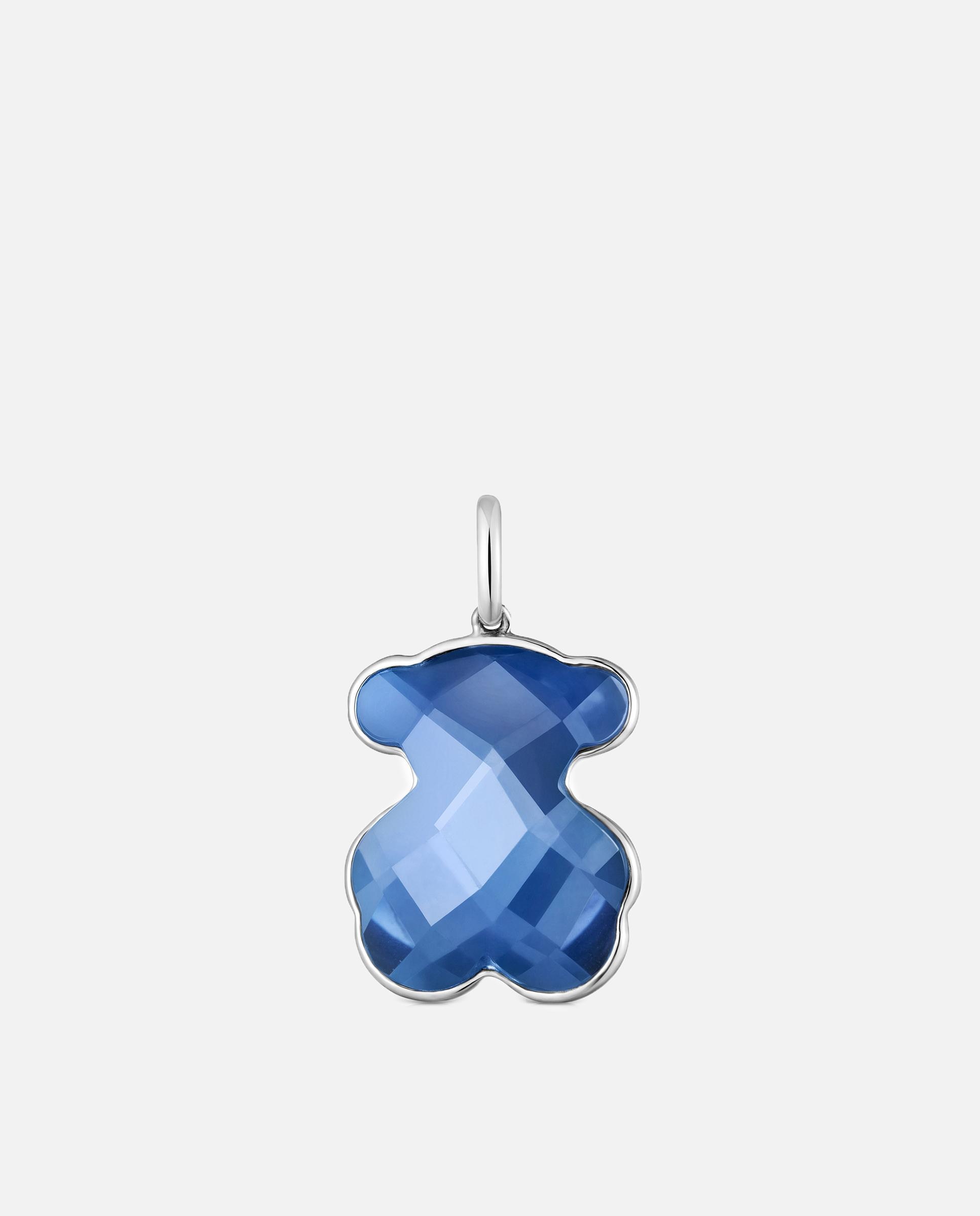 Pendente Icon Color Lgg Urso de Ouro Branco 14 Kt e Safira Criada em Laboratório Azul-1