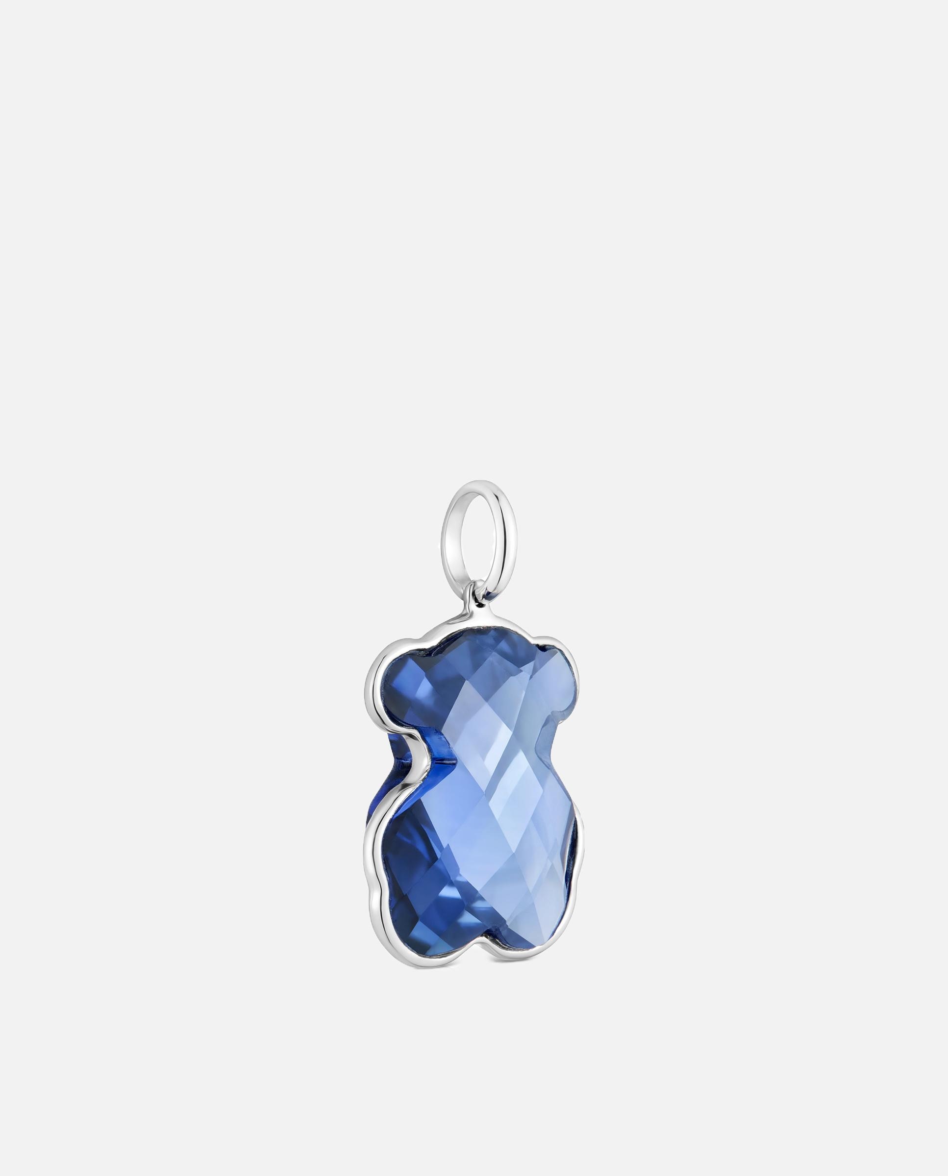 Pendente Icon Color Lgg Urso de Ouro Branco 14 Kt e Safira Criada em Laboratório Azul-2