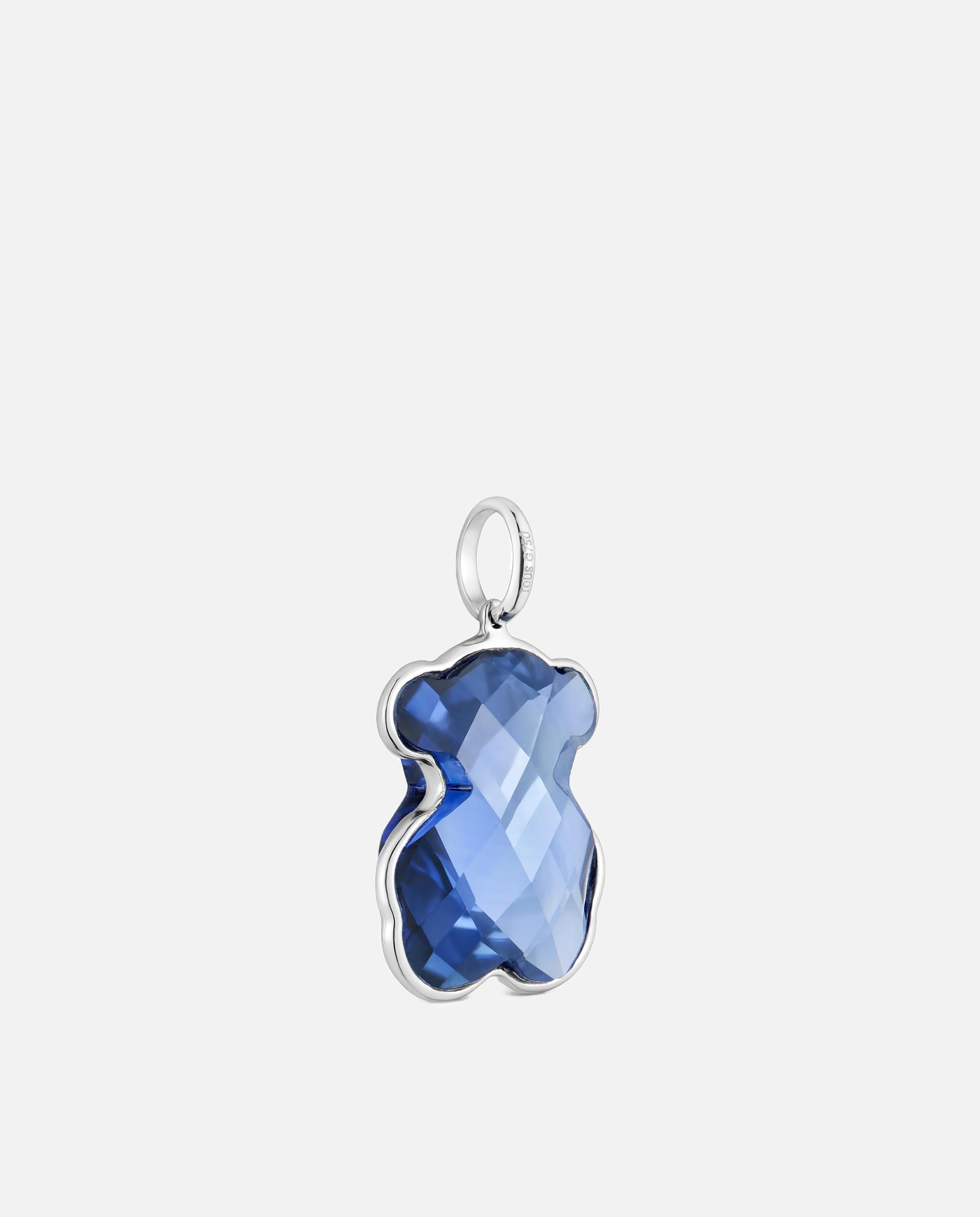 Pendente Icon Color Lgg Urso de Ouro Branco 14 Kt e Safira Criada em Laboratório Azul-3