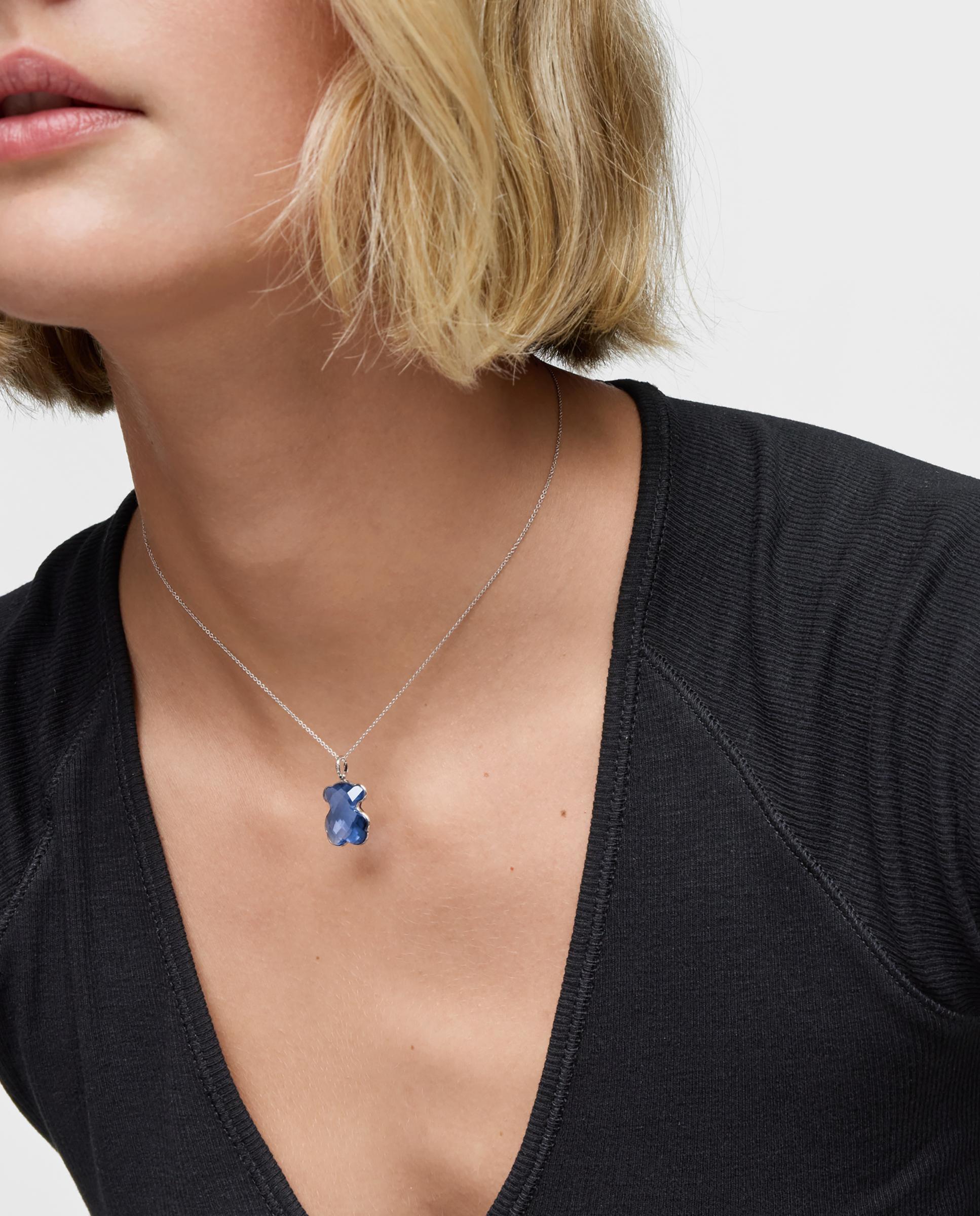 Pendente Icon Color Lgg Urso de Ouro Branco 14 Kt e Safira Criada em Laboratório Azul-4