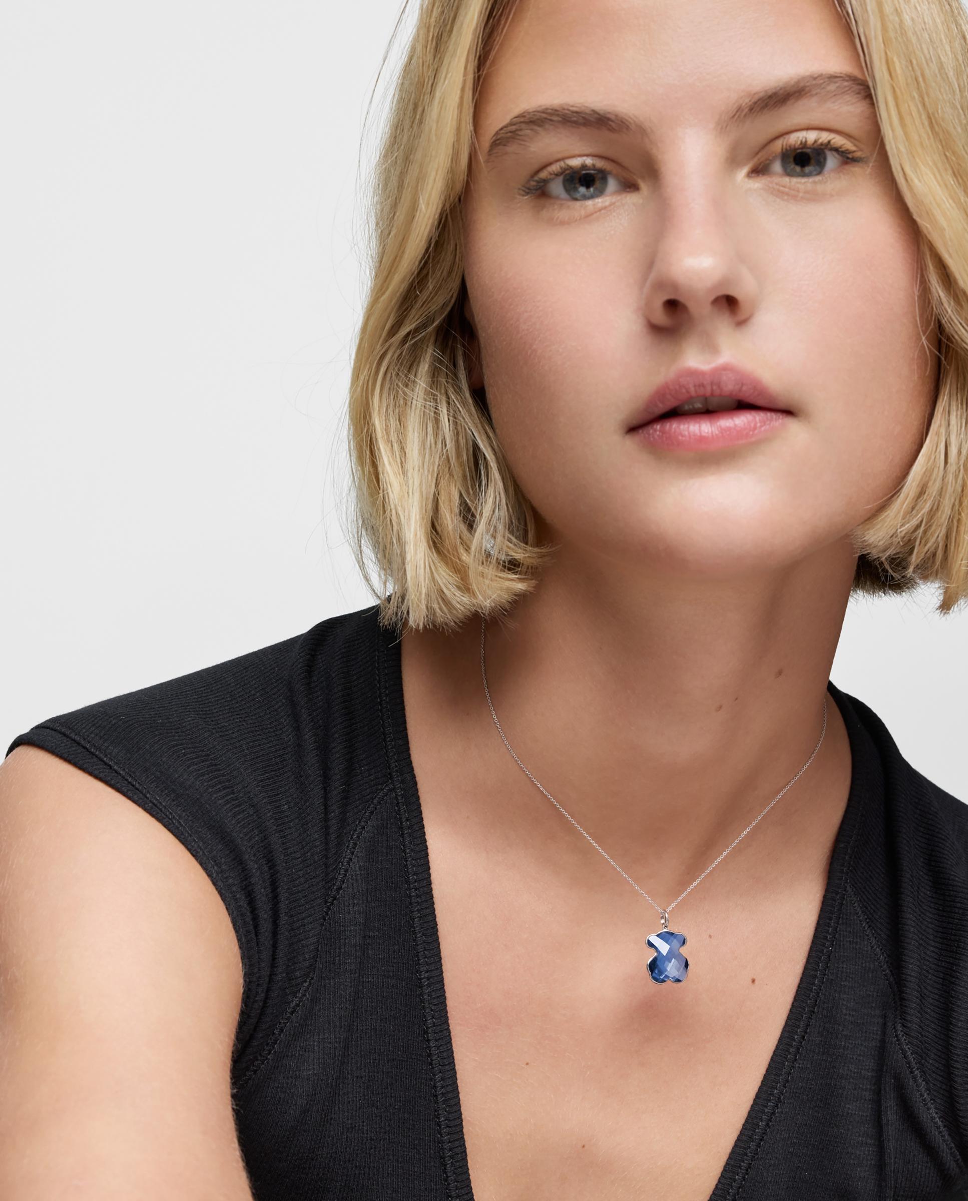 Pendente Icon Color Lgg Urso de Ouro Branco 14 Kt e Safira Criada em Laboratório Azul-5