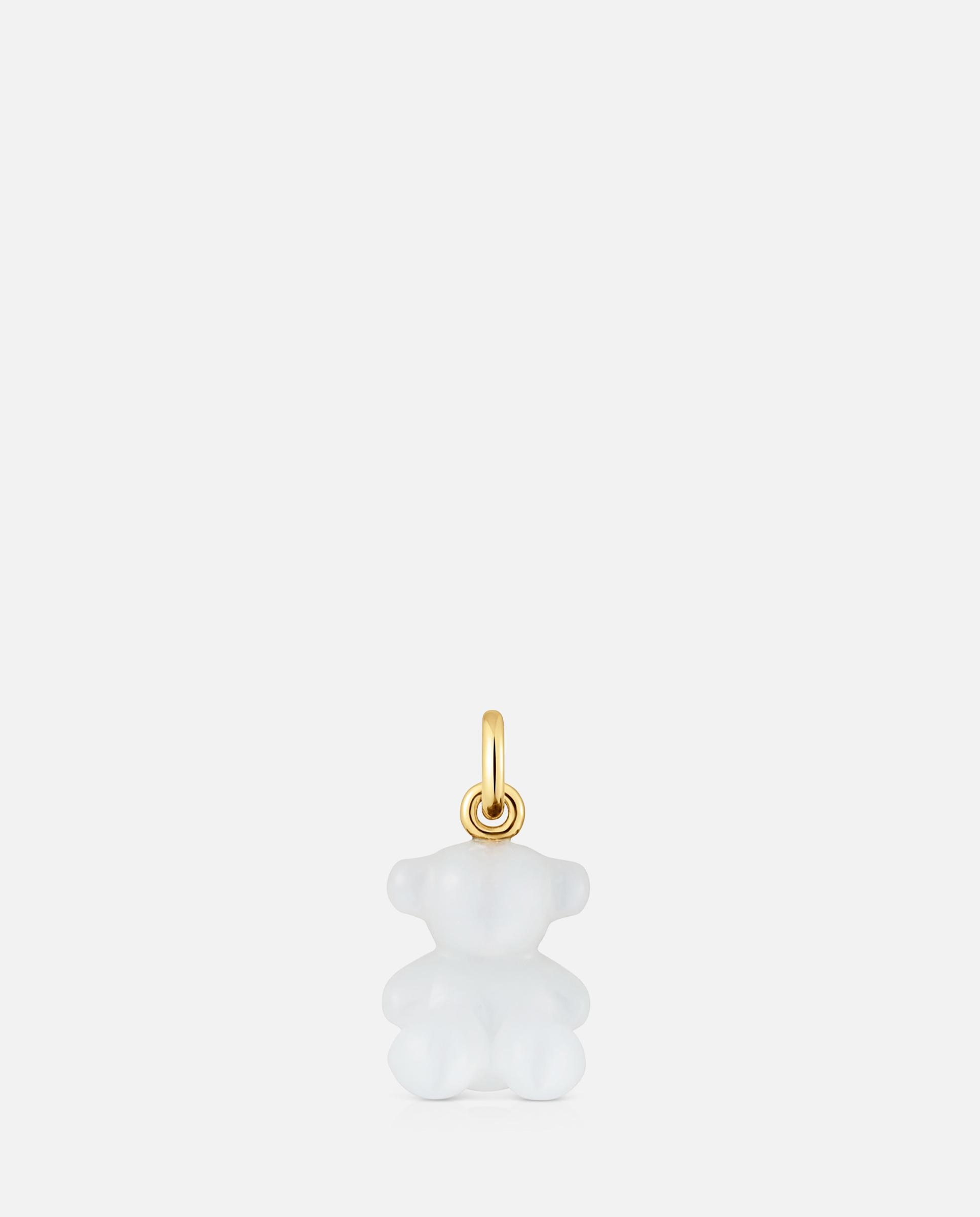 Pendente Bold Bear Urso Pequeno com Quartzo Cristal de Rocha e Ouro 14 Kt Branco-1