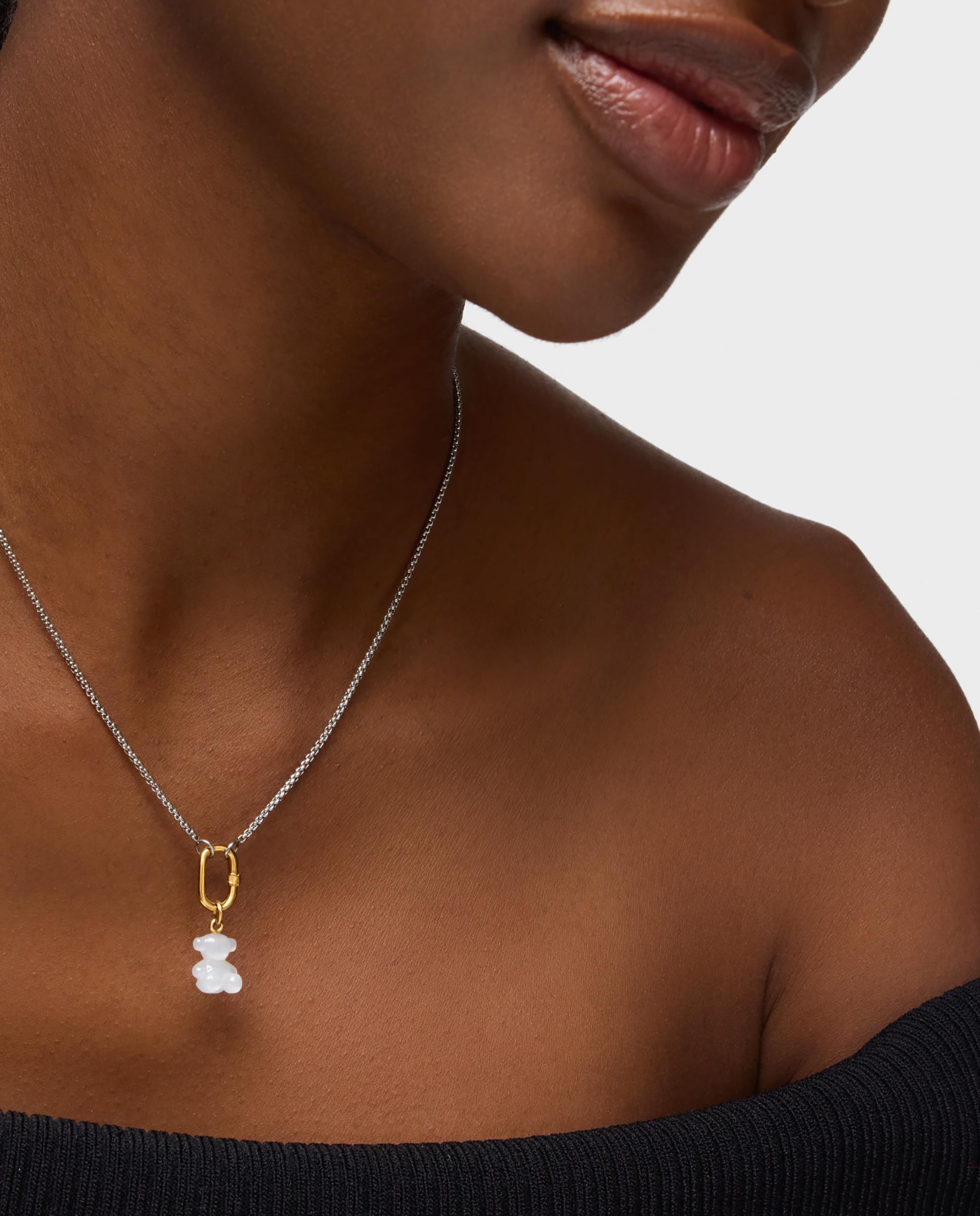 Pendente Bold Bear Urso Pequeno com Quartzo Cristal de Rocha e Ouro 14 Kt Branco-6