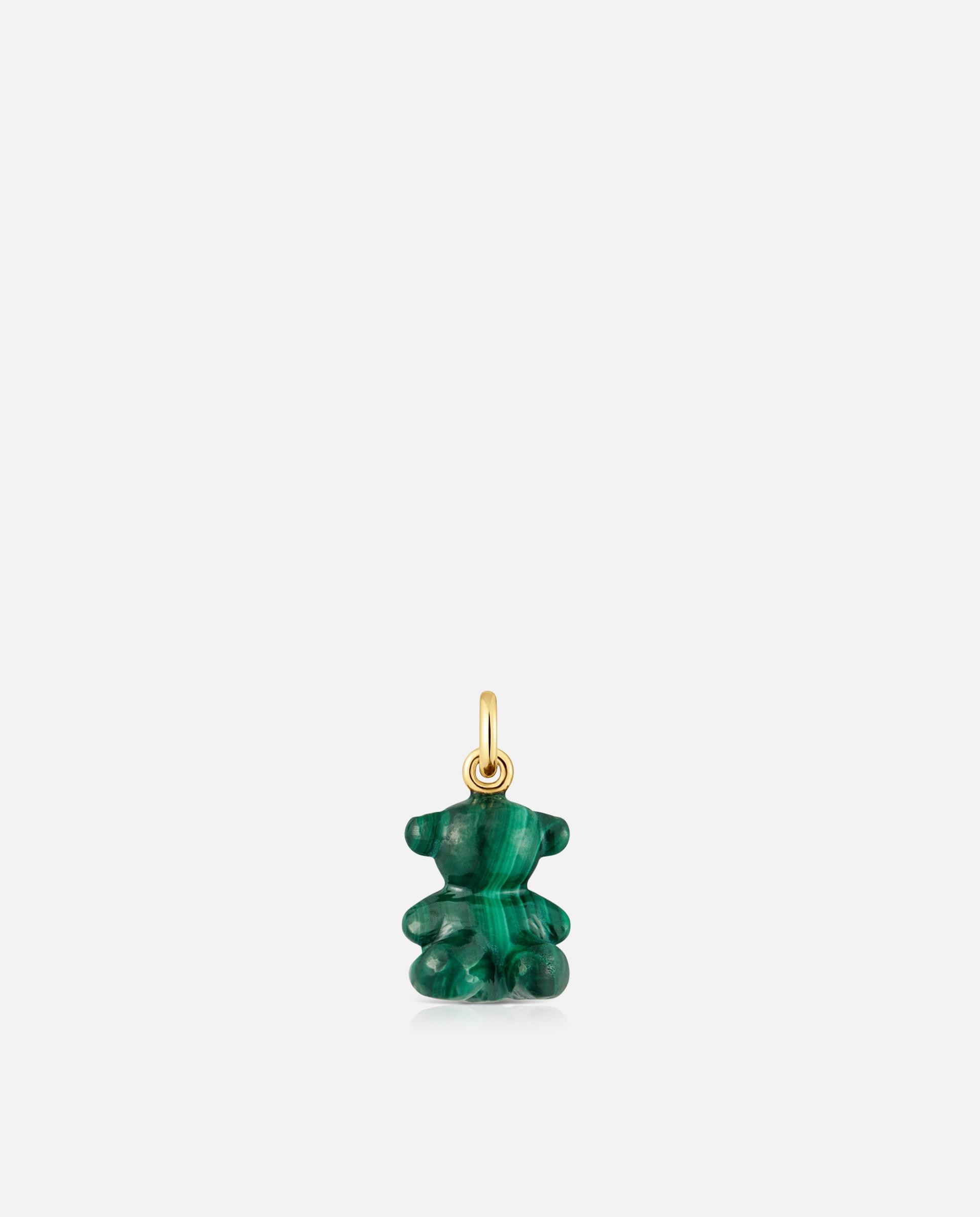 Pendente Bold Bear Urso Pequeno com Malaquita e Ouro 14 Kt Verde-1