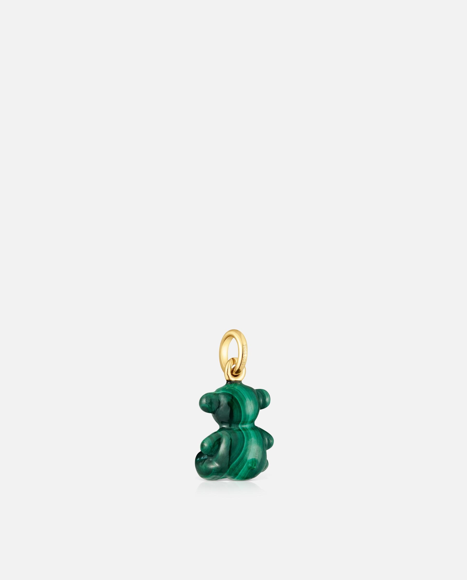 Pendente Bold Bear Urso Pequeno com Malaquita e Ouro 14 Kt Verde-3