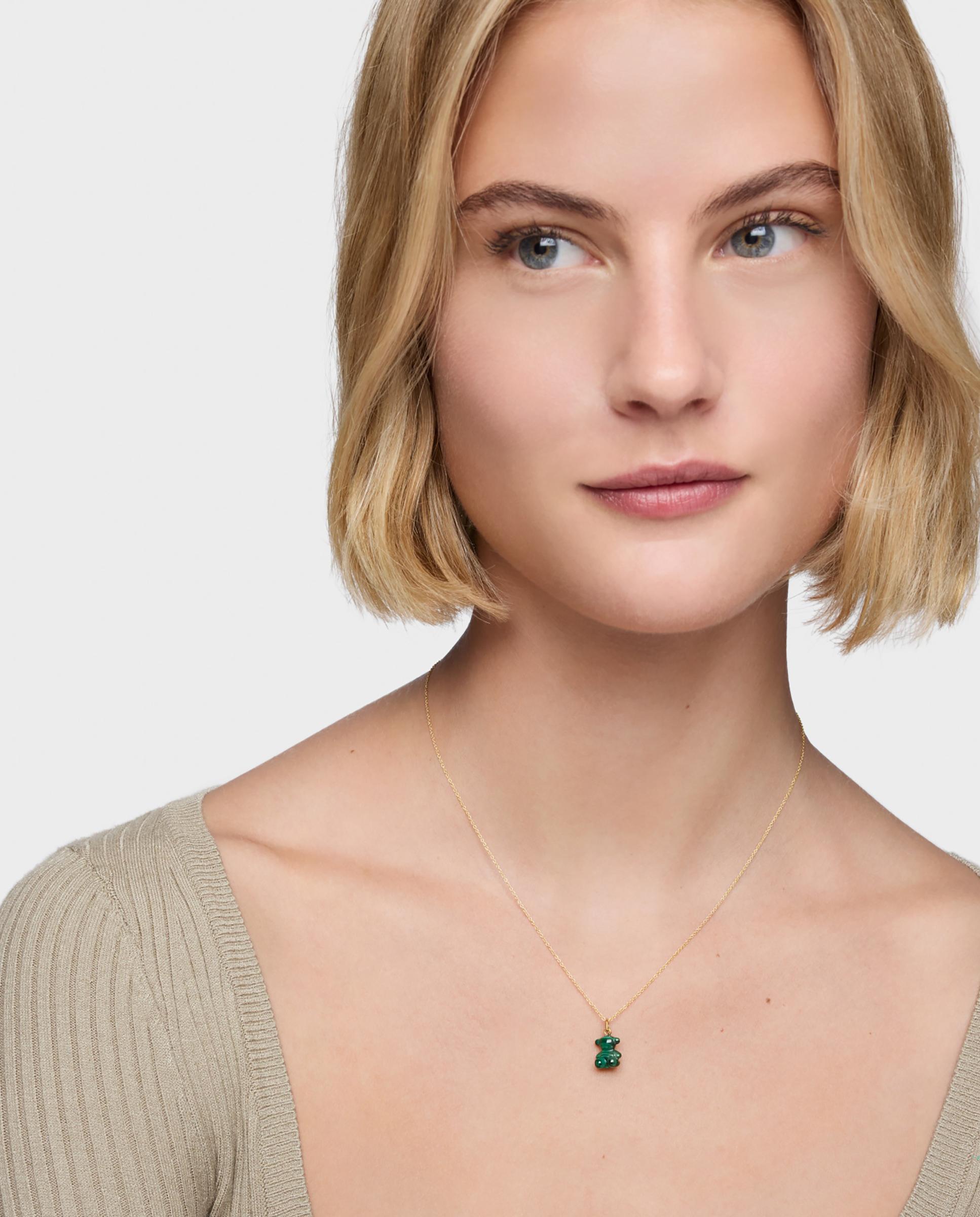 Pendente Bold Bear Urso Pequeno com Malaquita e Ouro 14 Kt Verde-4