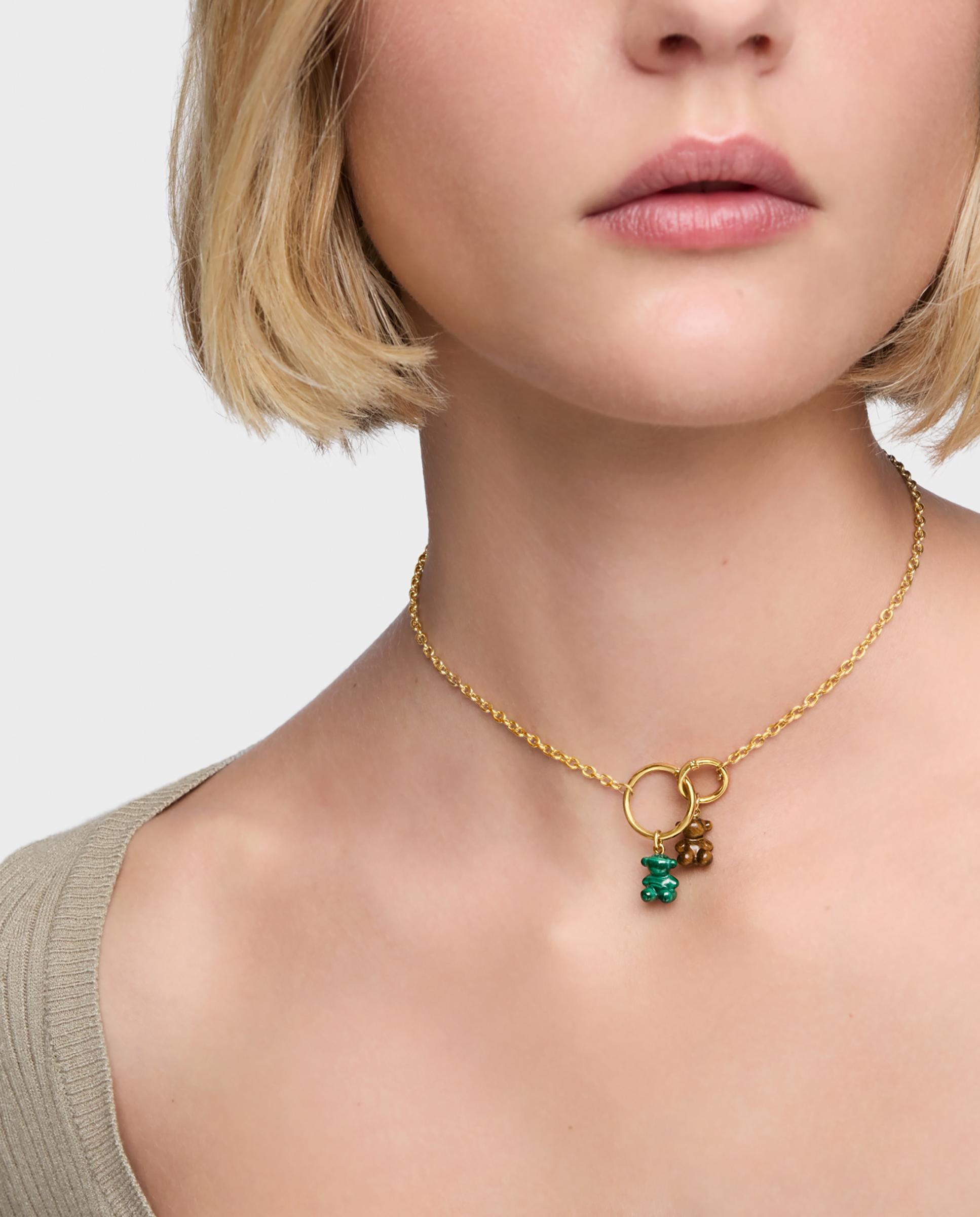Pendente Bold Bear Urso Pequeno com Malaquita e Ouro 14 Kt Verde-5