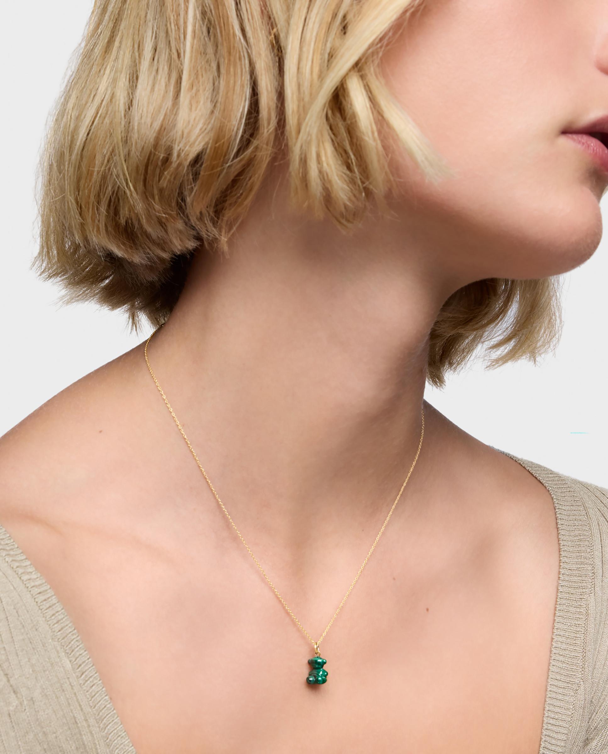 Pendente Bold Bear Urso Pequeno com Malaquita e Ouro 14 Kt Verde-6