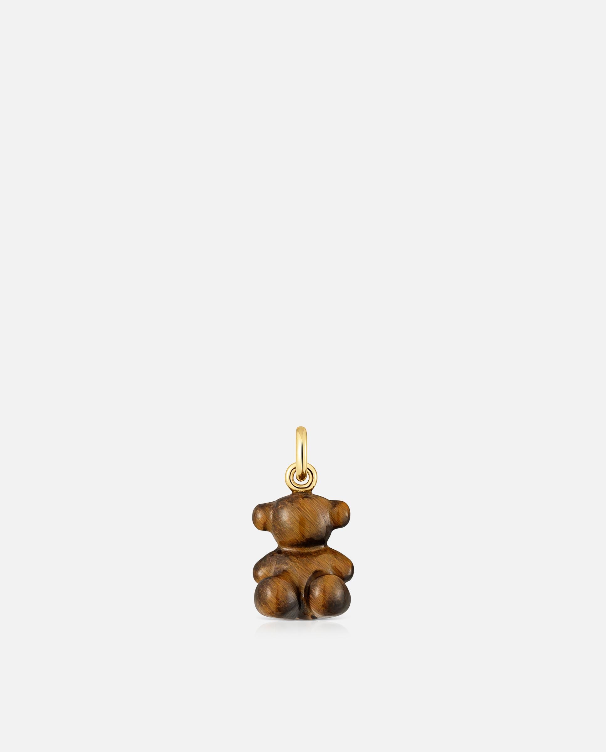 Pendente Bold Bear Urso Pequeno com Olho de Tigre e Ouro 14 Kt Castanho-1