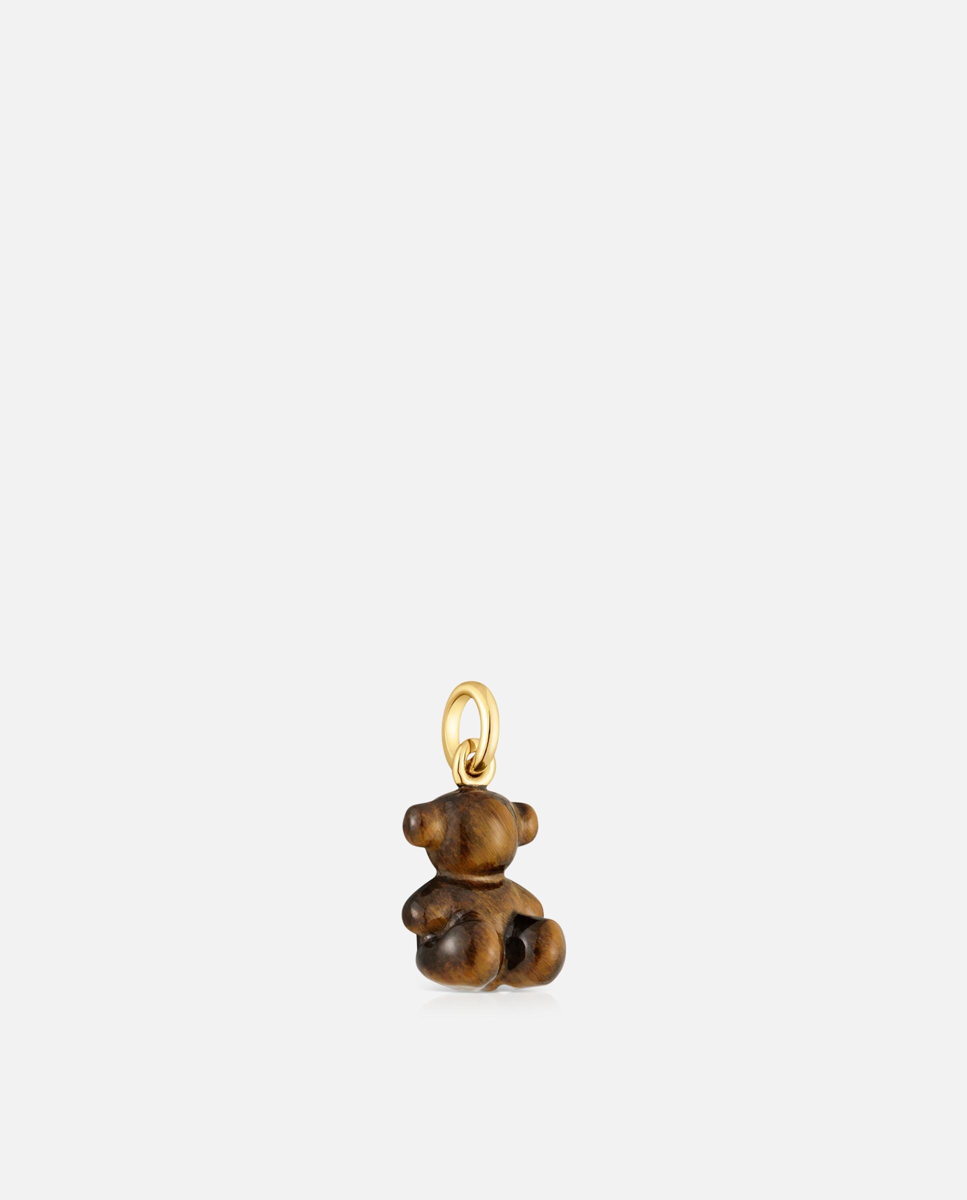 Pendente Bold Bear Urso Pequeno com Olho de Tigre e Ouro 14 Kt Castanho-2