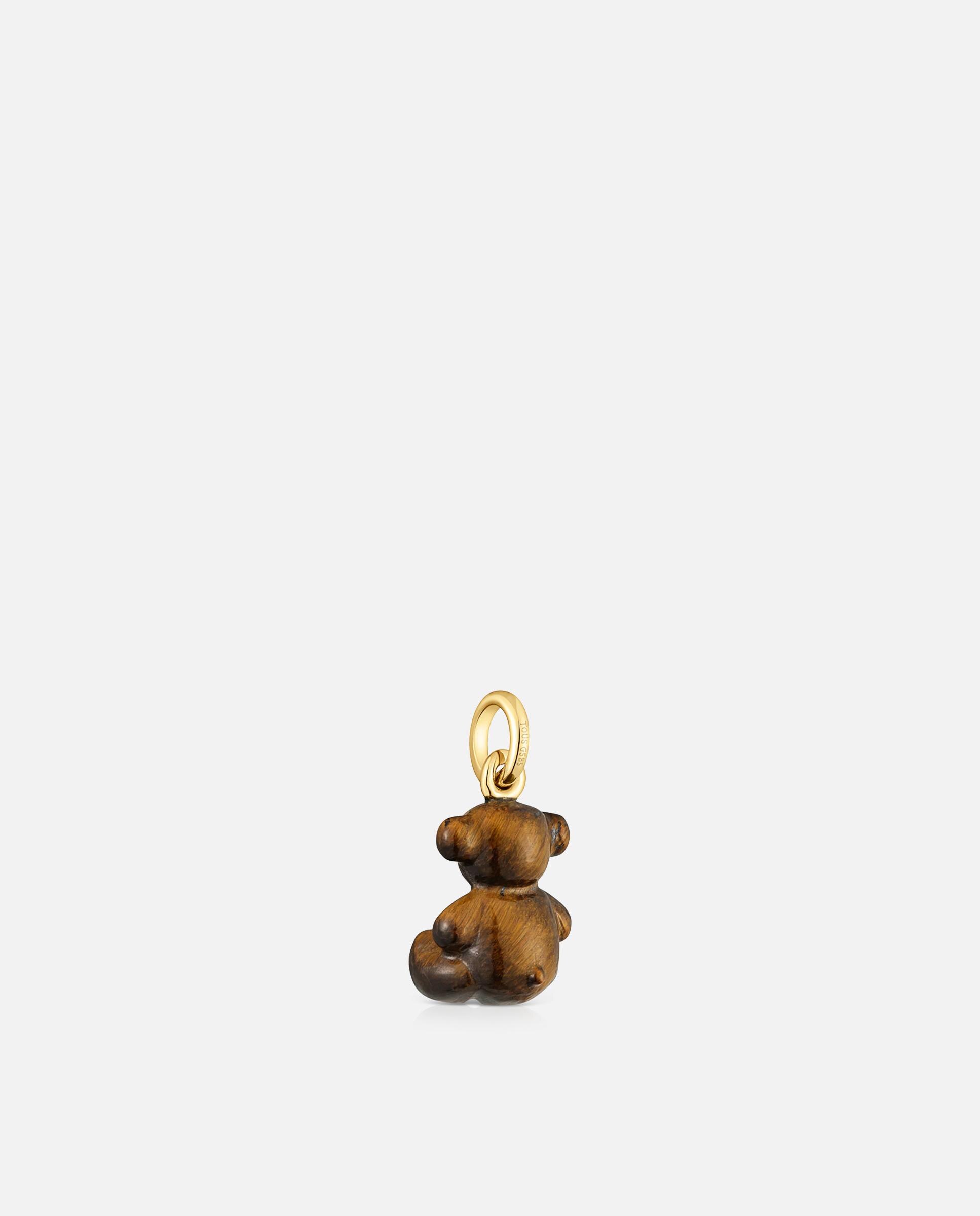 Pendente Bold Bear Urso Pequeno com Olho de Tigre e Ouro 14 Kt Castanho-3