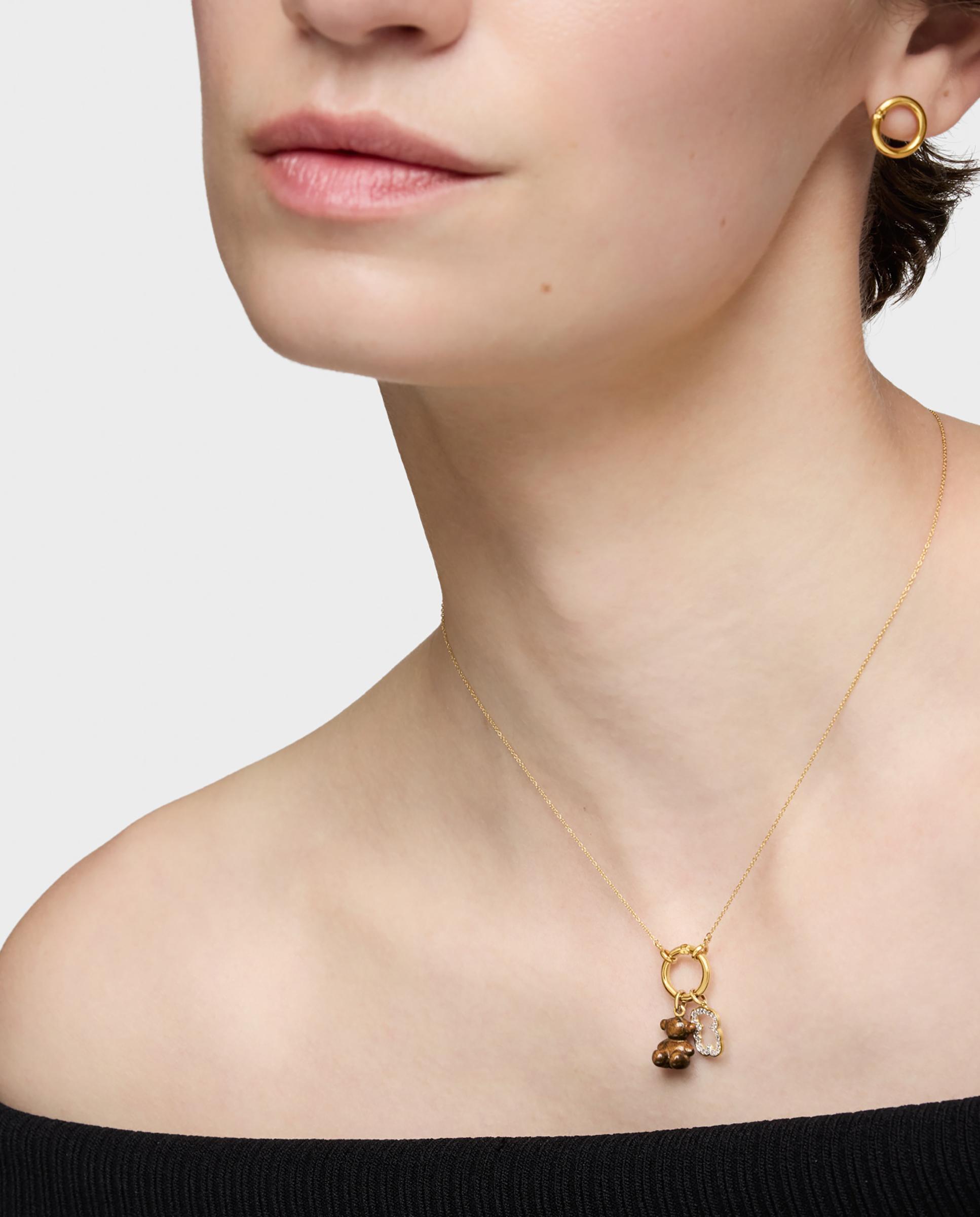 Pendente Bold Bear Urso Pequeno com Olho de Tigre e Ouro 14 Kt Castanho-5