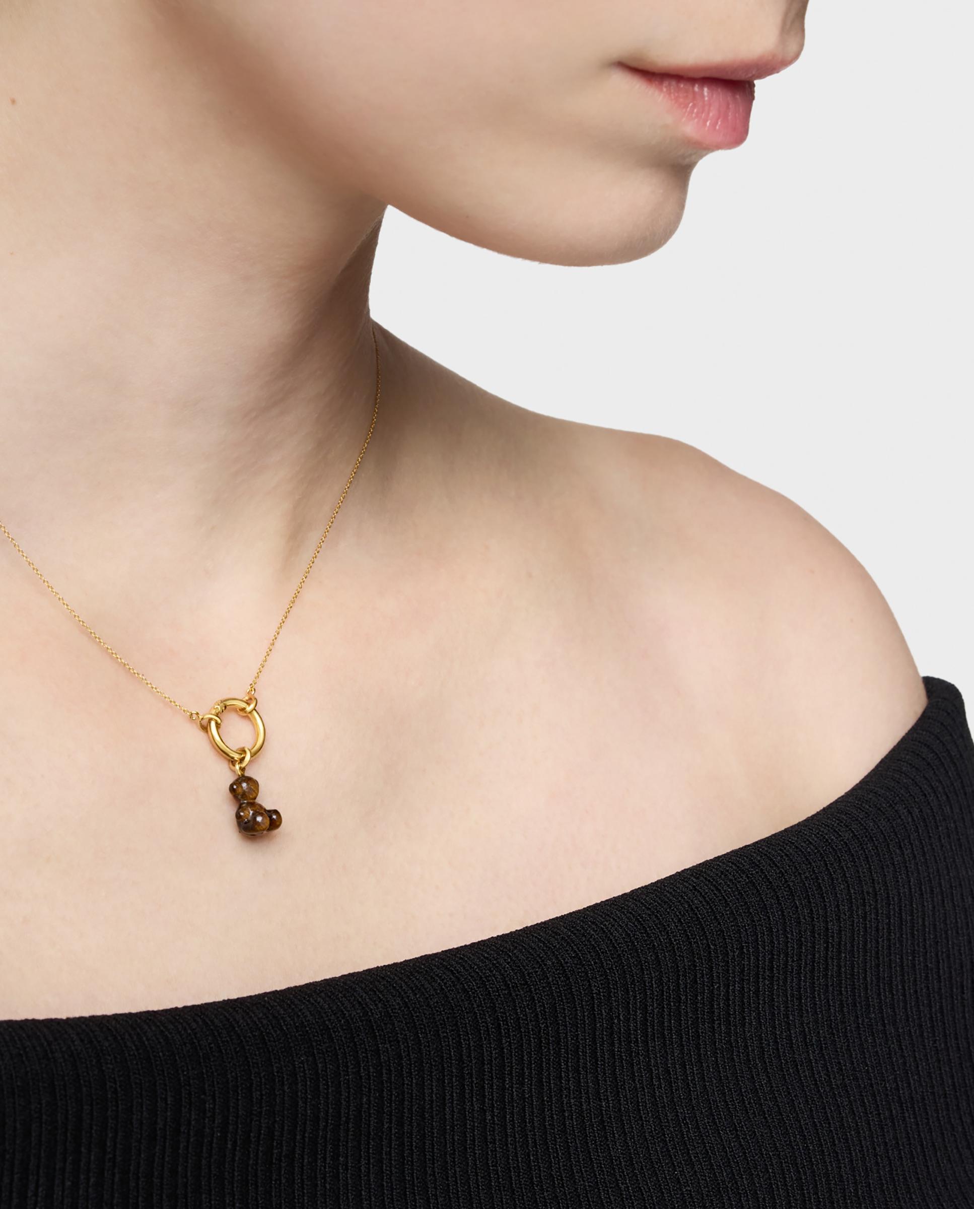 Pendente Bold Bear Urso Pequeno com Olho de Tigre e Ouro 14 Kt Castanho-6