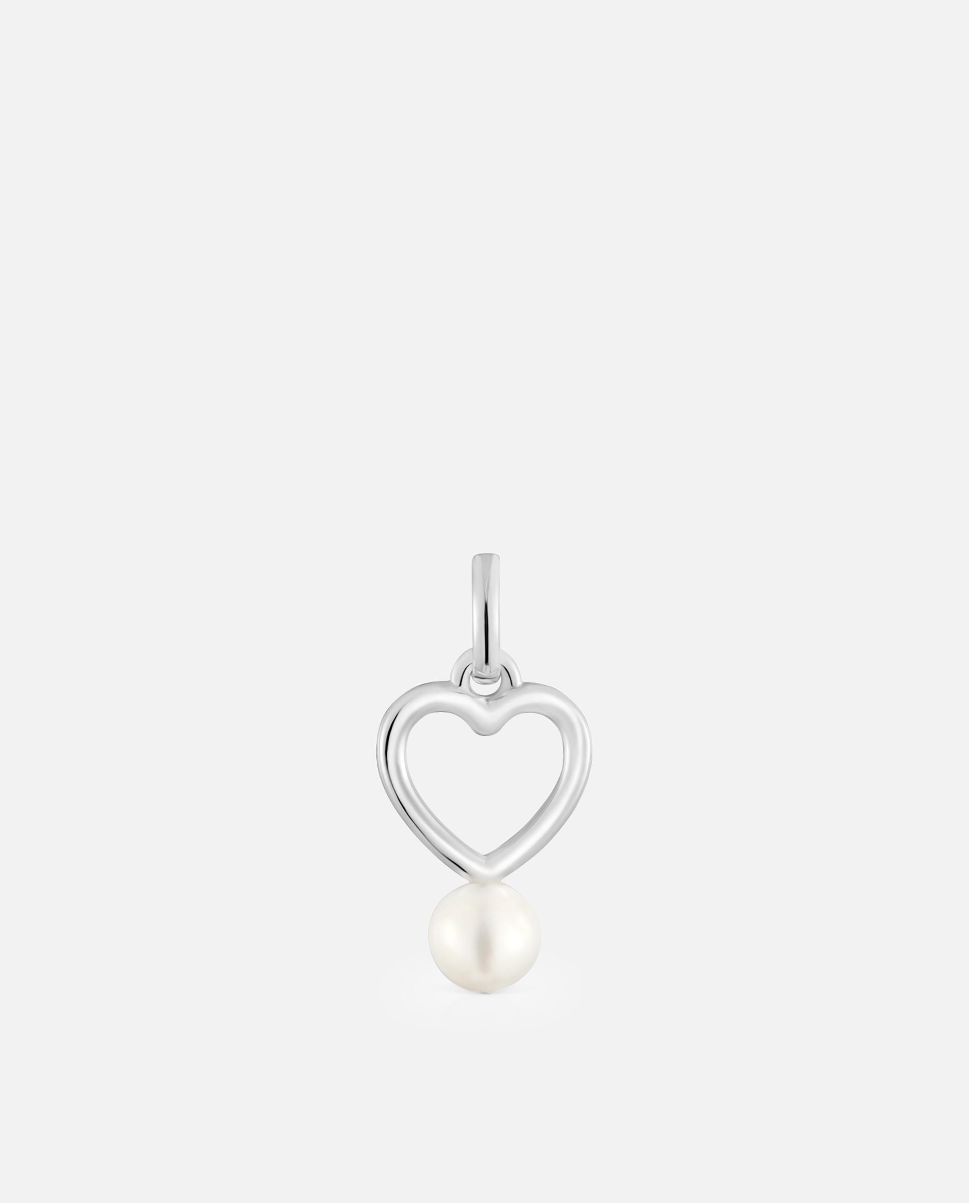 Pendentes New Silueta Coração de Prata e Pérola Branco-1